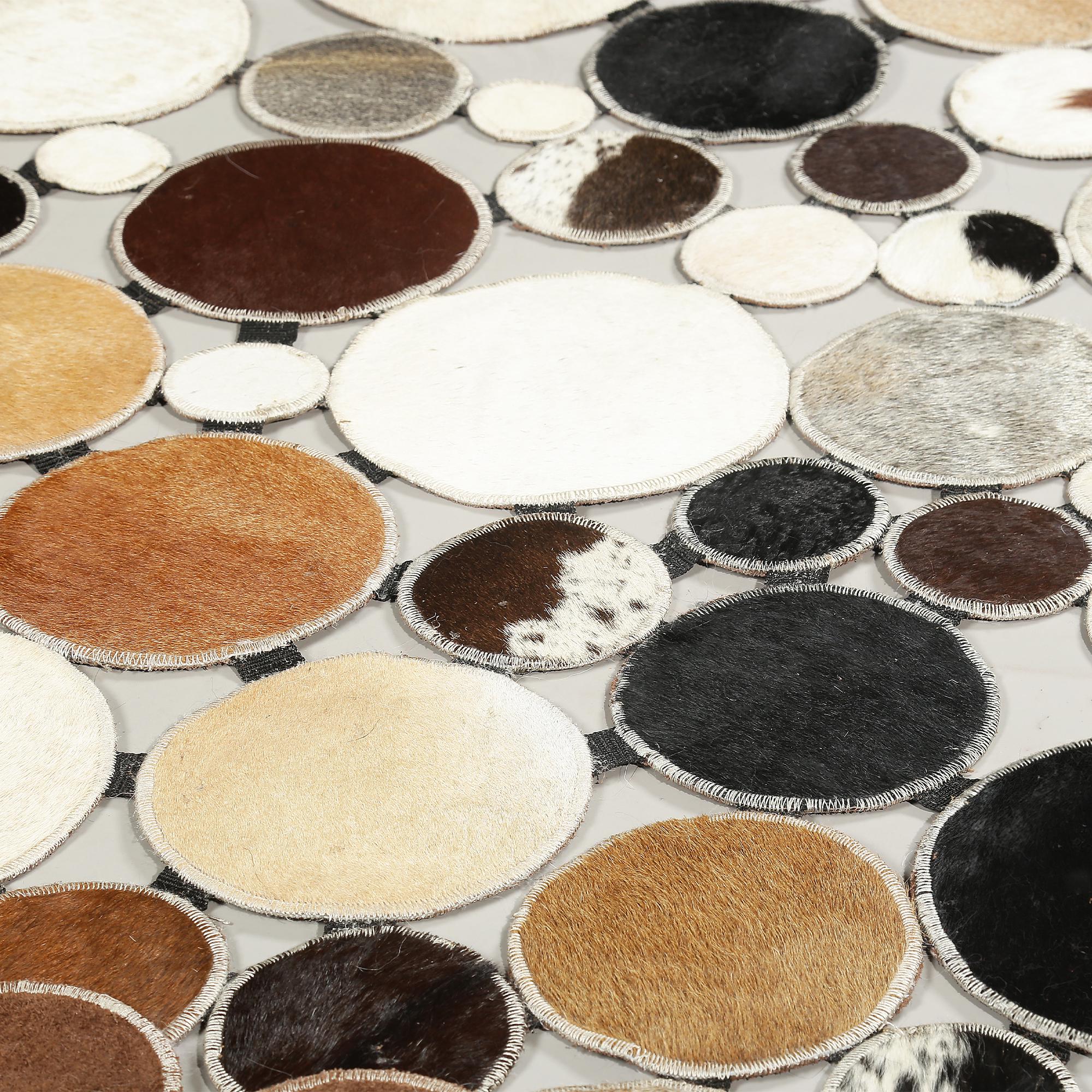 Kahve Dana Derisi Puantiye Patchwork Halı