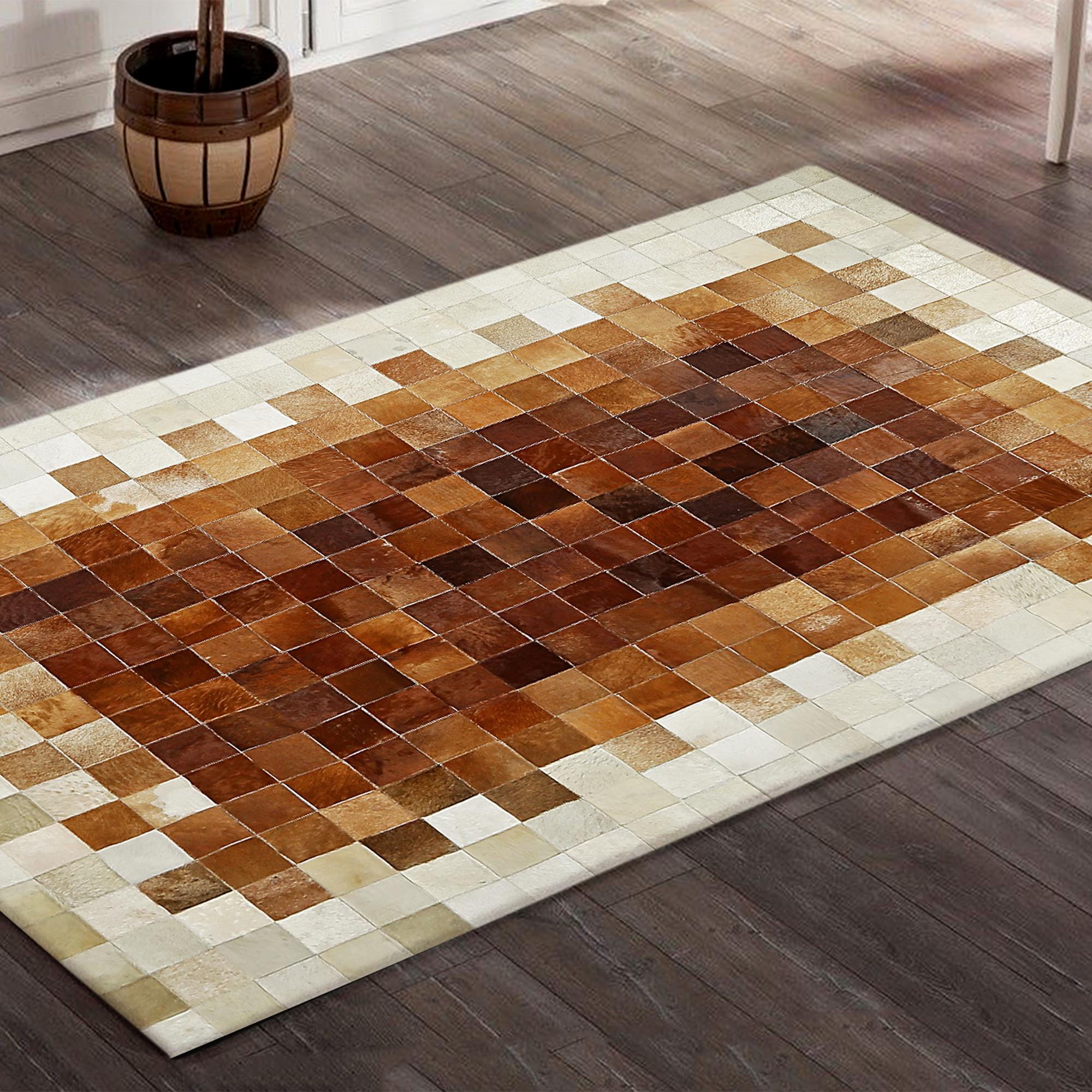 Kahverengi Dana Derisi Patchwork Halı - Şık Doğal Dana Derisi