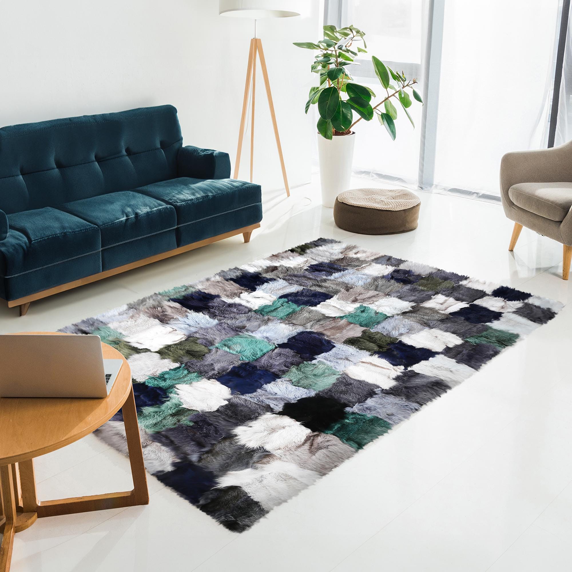 Toskana Derisi Patchwork Halı – Çok Renkli El İşçiliği, Doğal Deriden Özel Ölçü, Modern ve Dekoratif Lüks Halı