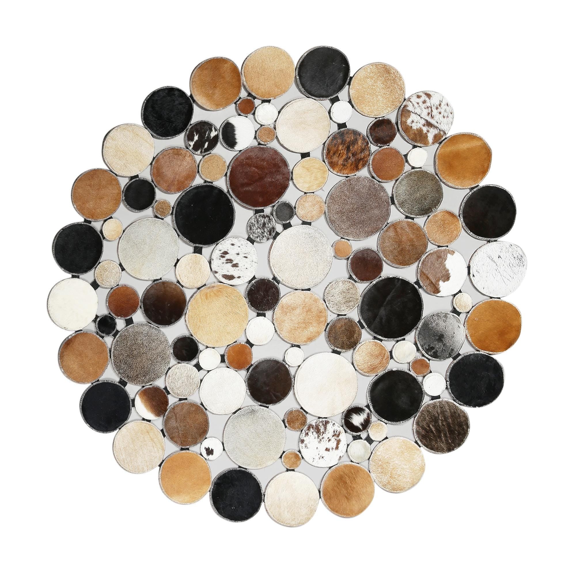 Çok Renkli Patchwork Yuvarlak Dana Derisi Halı