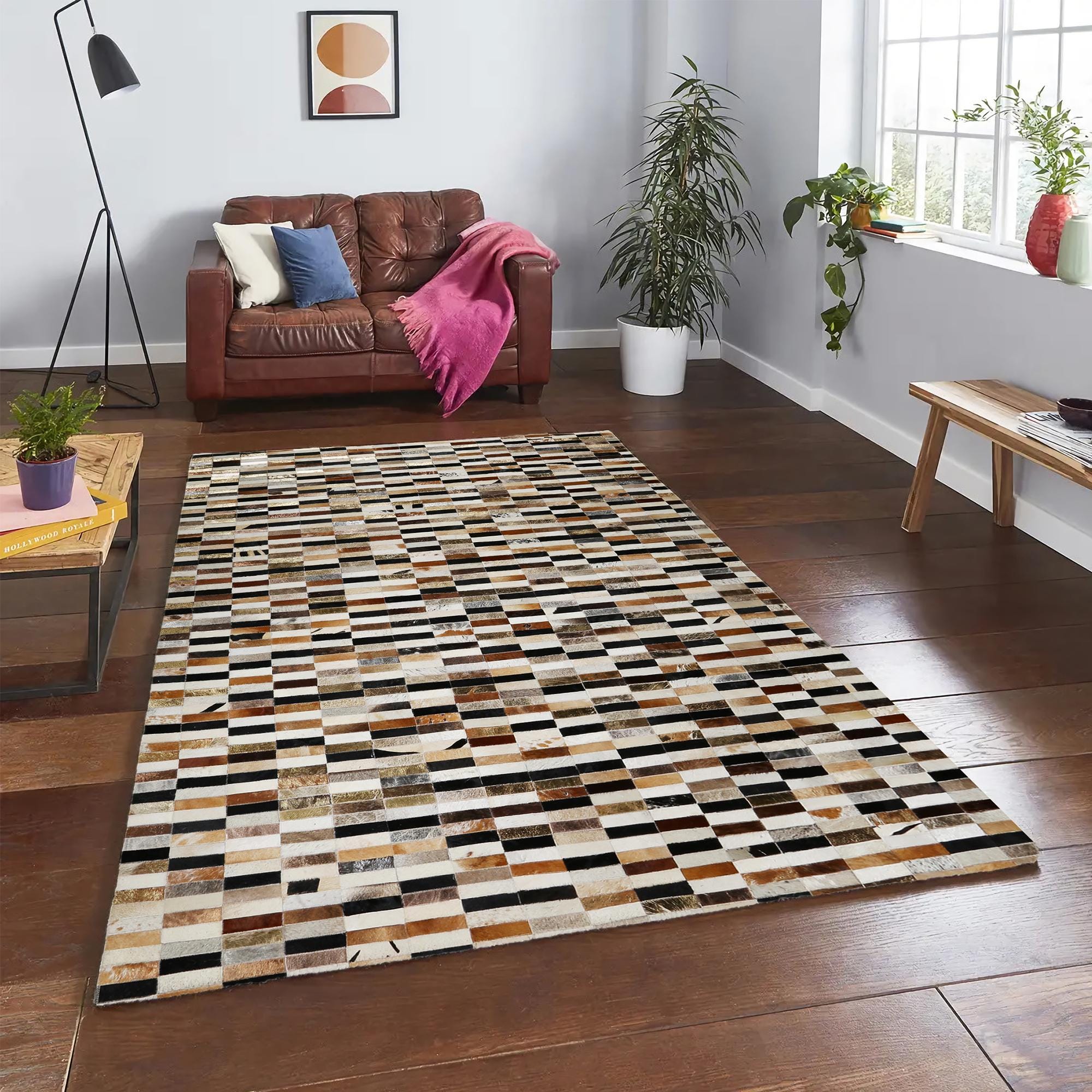 Altın Dana Derisi Patchwork Halı