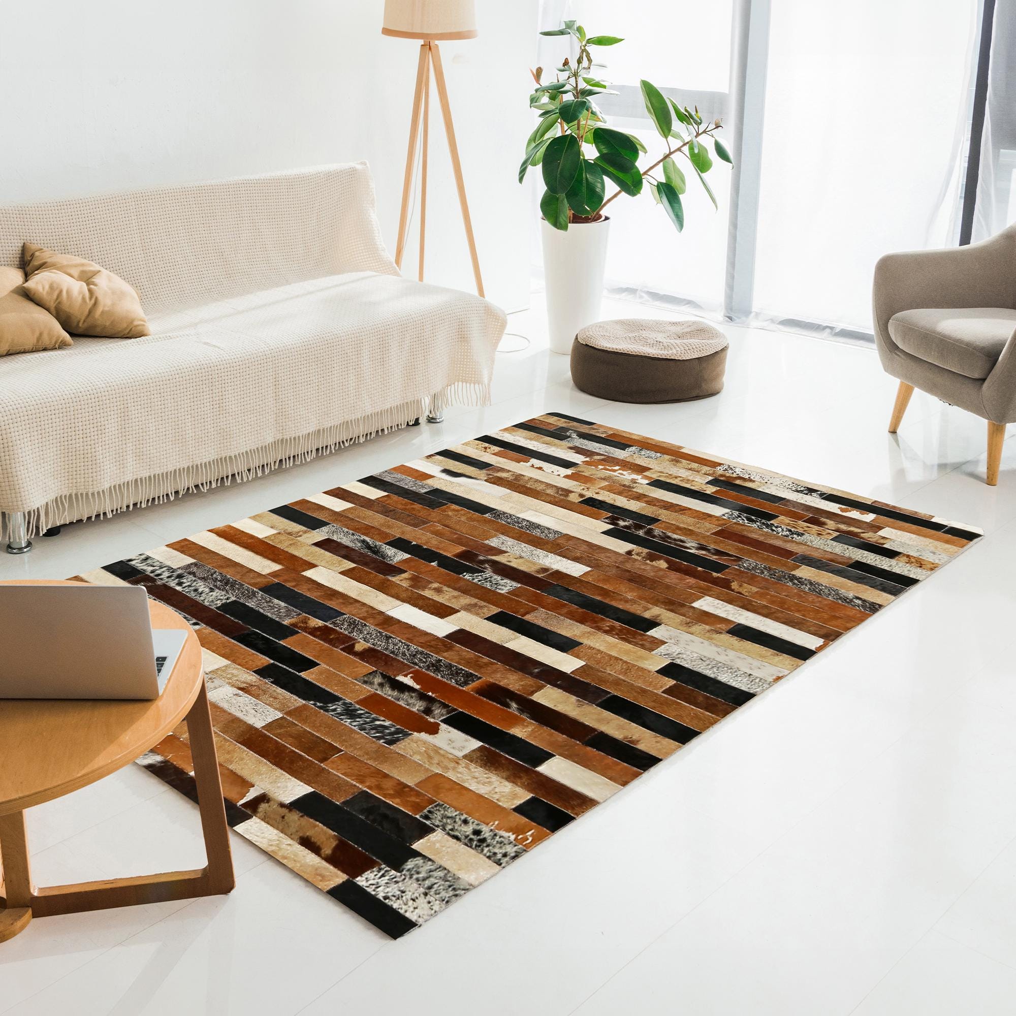 Kahverengi Dana Derisi Patchwork Halı