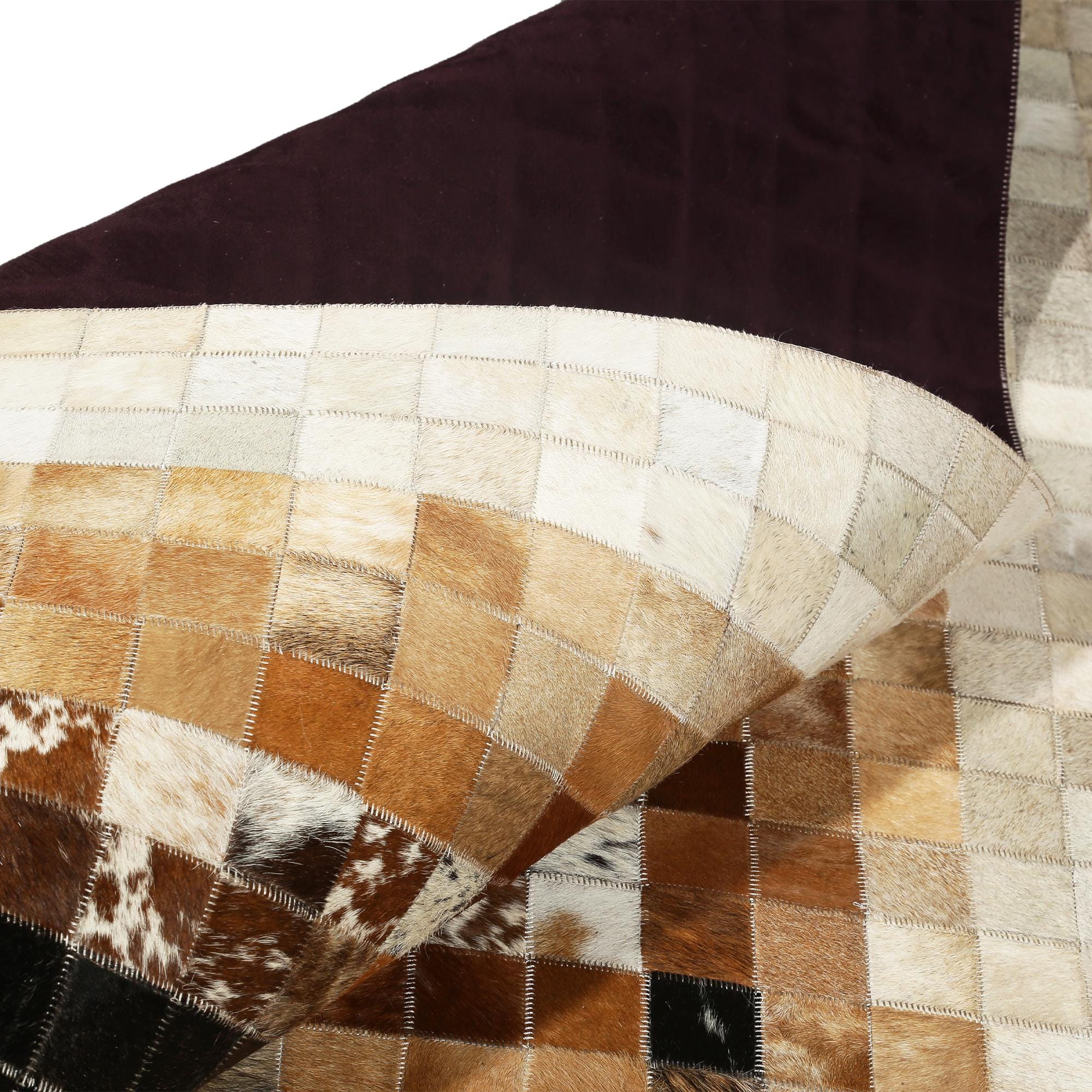 Bej Kahverengi Doğal Dana Derisi Patchwork Halı – El Yapımı Hakiki Deri Dekoratif Mutfak Halısı
