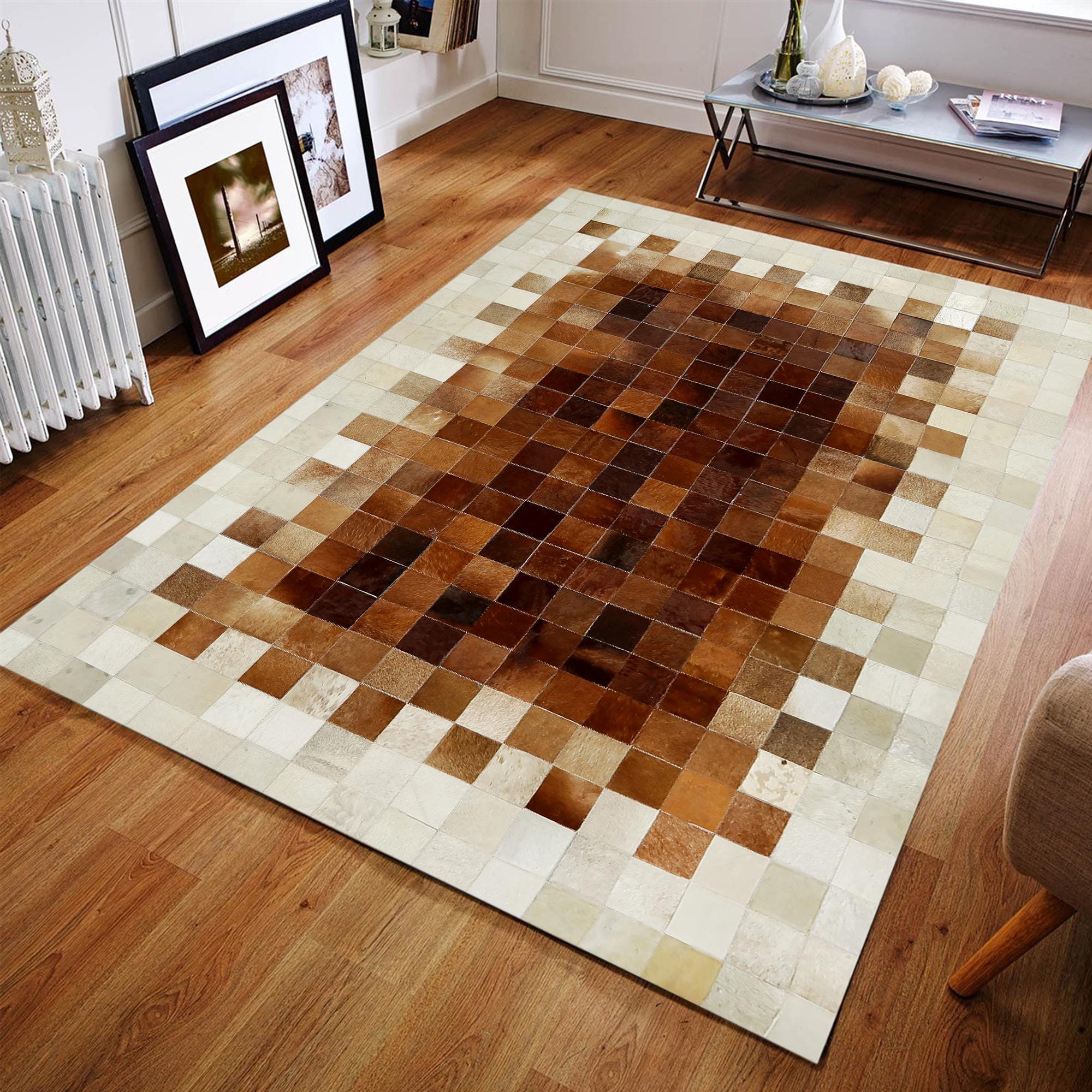 Bej, Kahverengi Dana Derisi Patchwork Halı