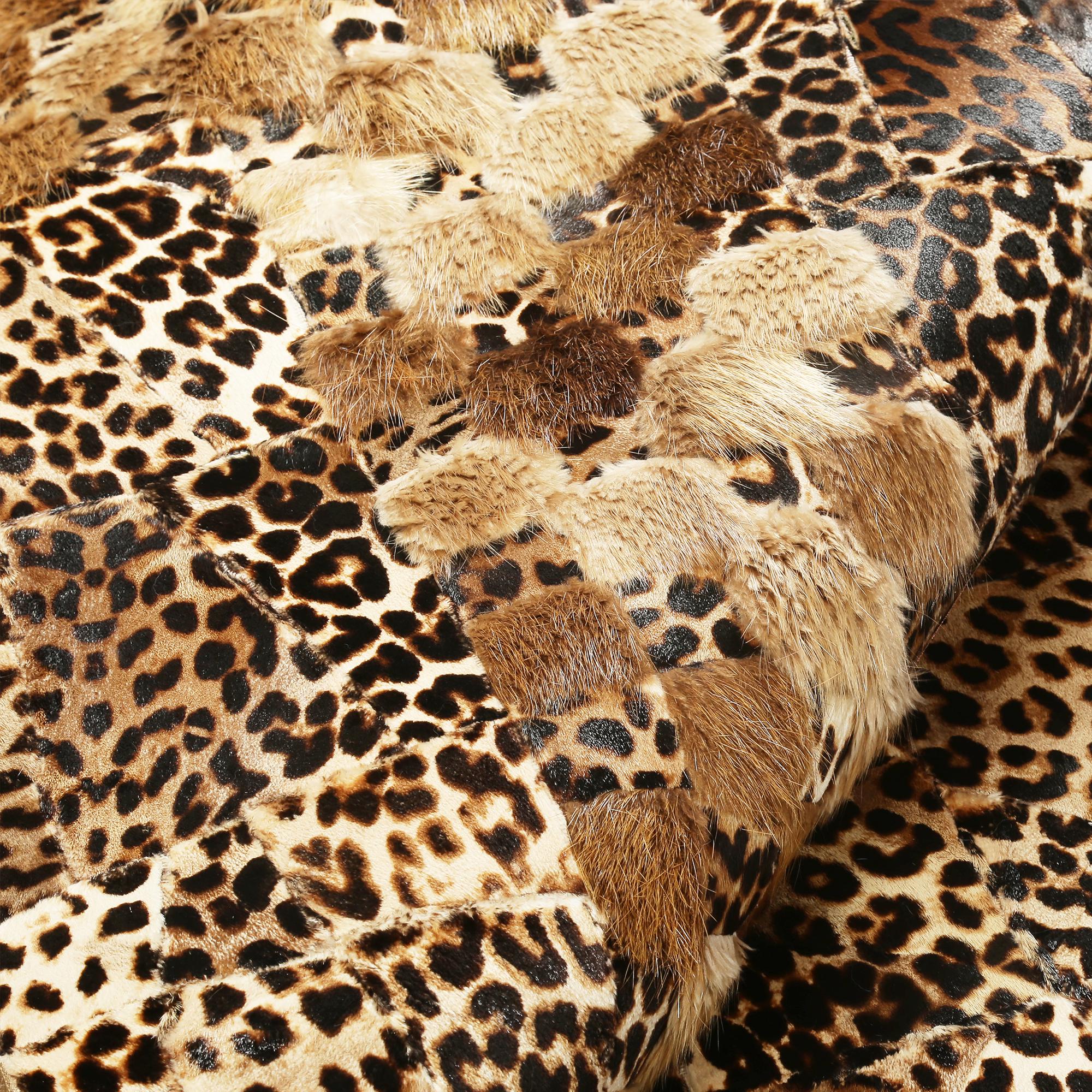 Leopar Desenli Gerçek Kürk Patchwork Halı