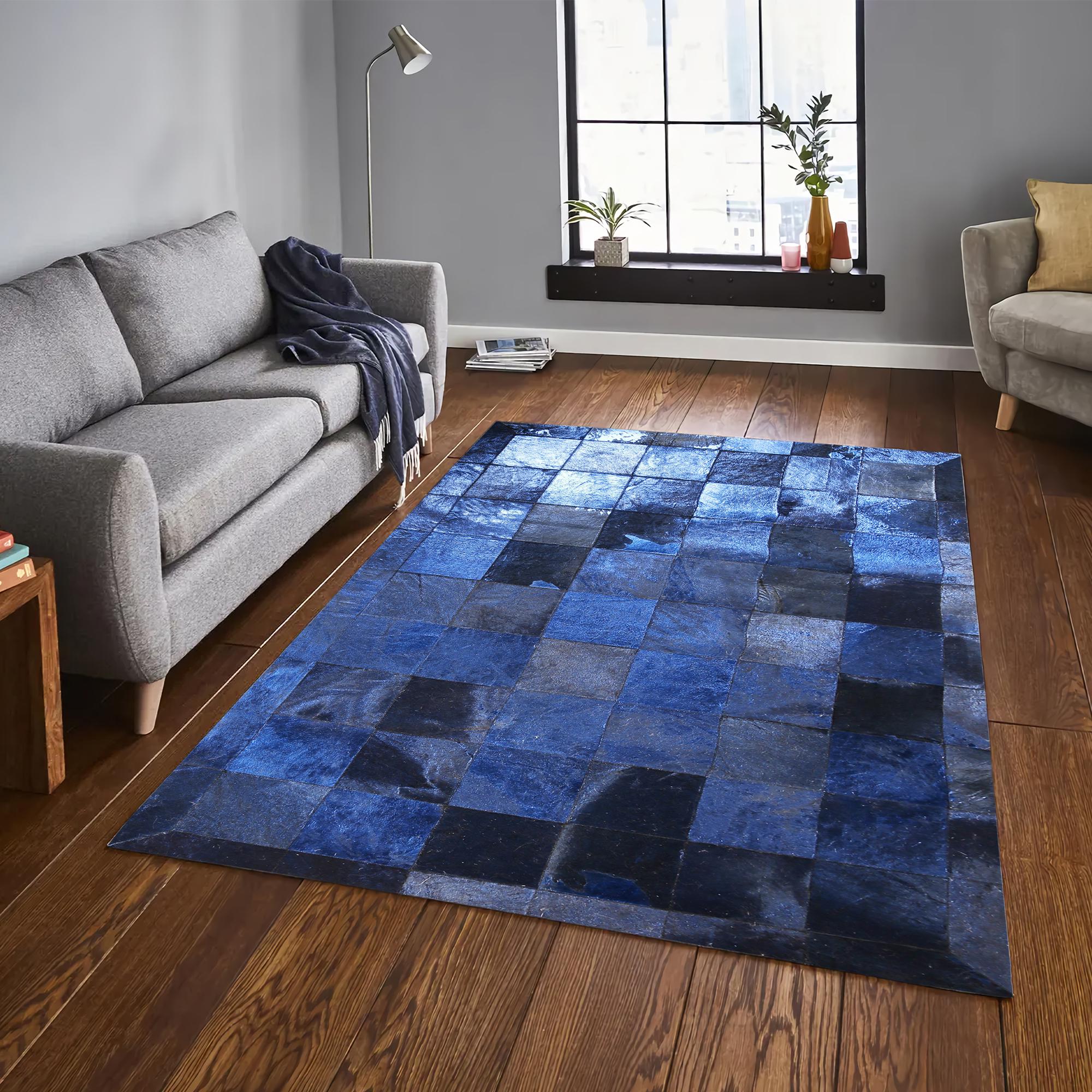 Mavi Dana Derisi Patchwork Halı