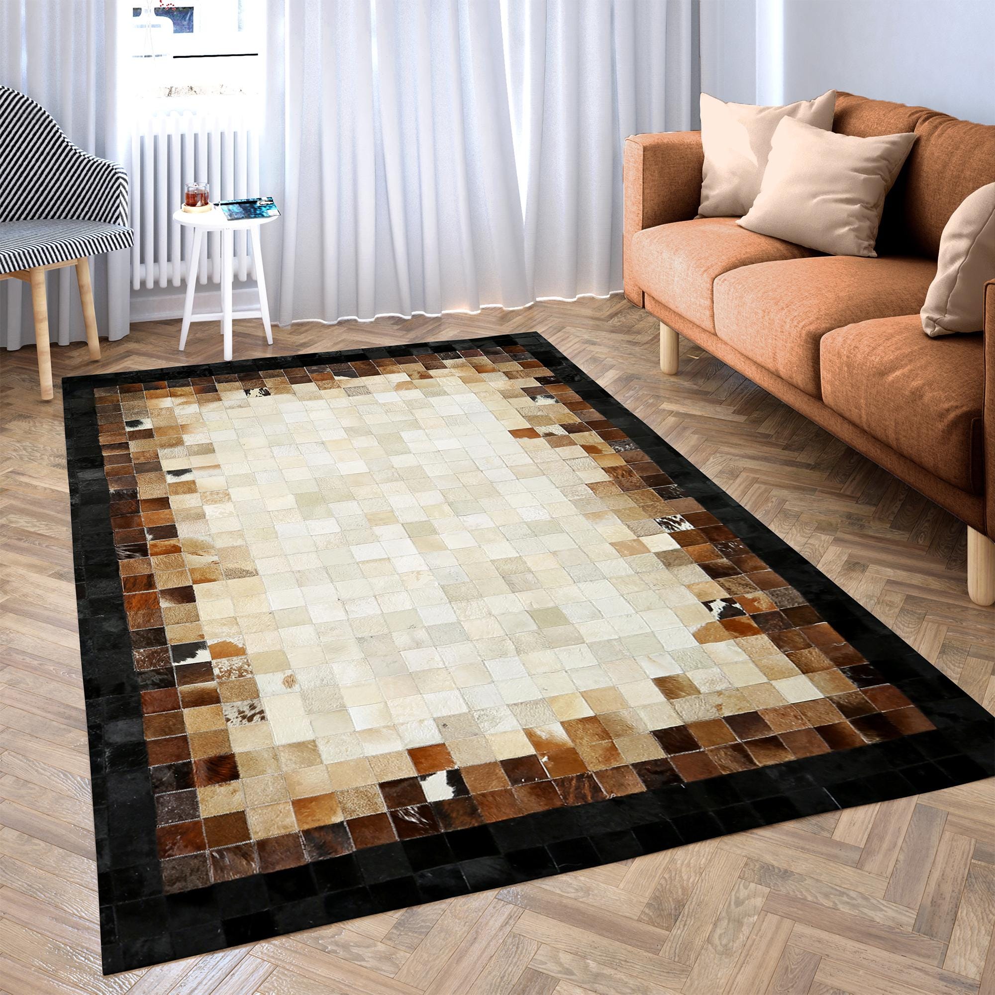 Bej Kahverengi Gerçek Dana Derisi Halı – El Yapımı Patchwork Deri Halı Tasarımı