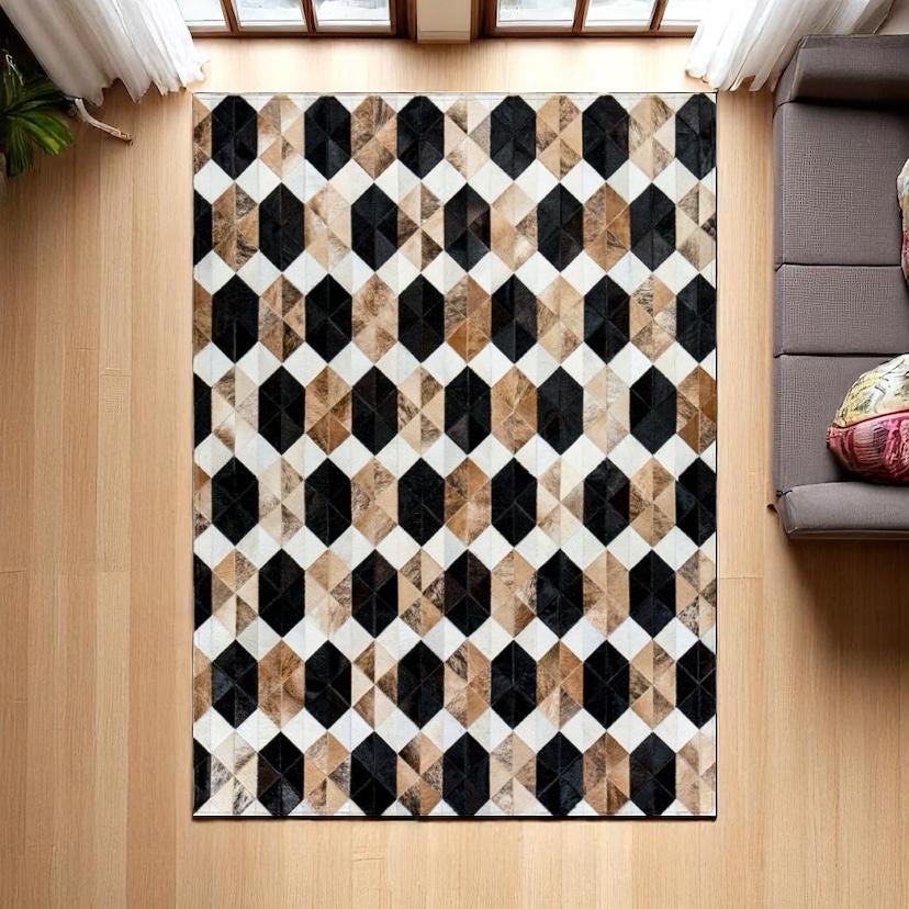 Kahverengi Dana Derisi Patchwork Halı