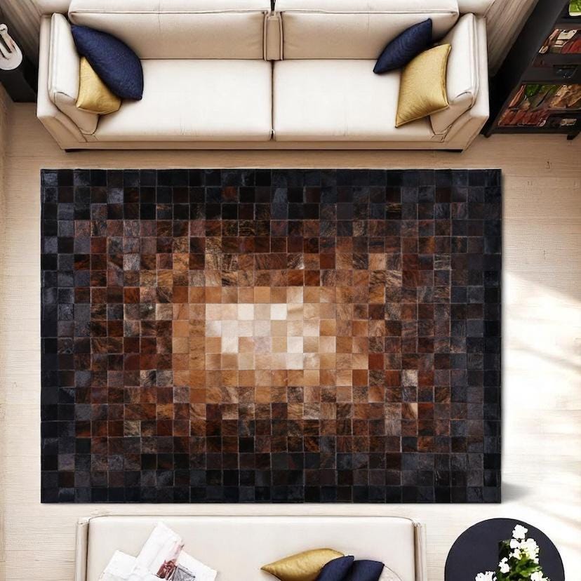 Doğal Dana Derisi Patchwork Halı