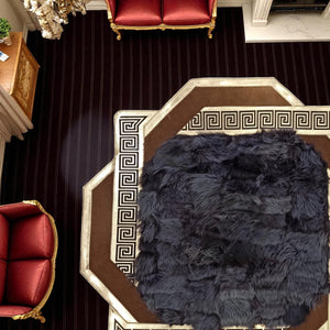 Altın Bordürlü Siyah Toskana Kürkü Halı – El Yapımı Şık ve Yumuşak Salon Halısı – görsel 4