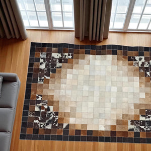 Üç Renkli Patchwork Halı – Kahverengi Ağırlıklı El Yapımı Dana Derisi Halı – görsel 5