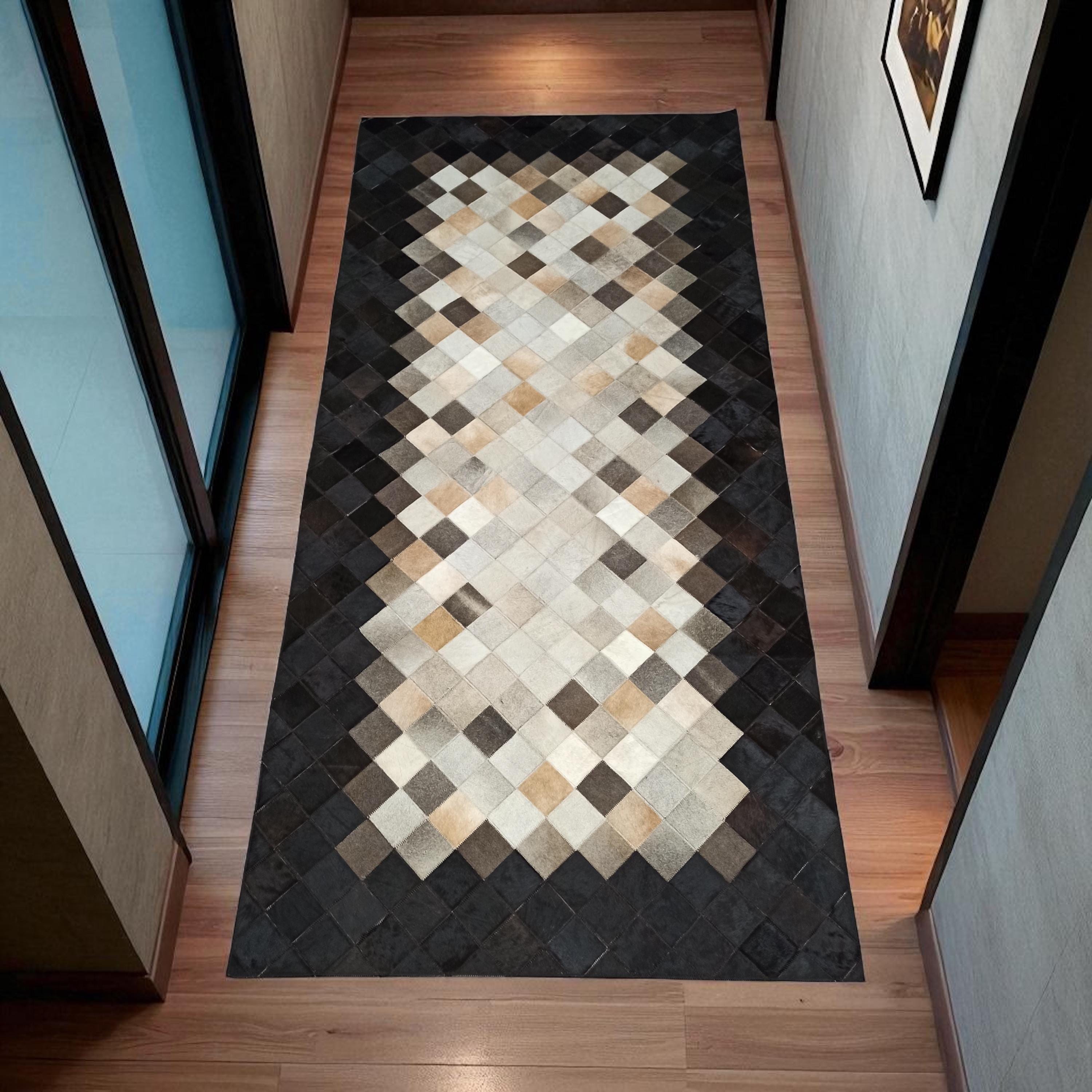 Siyah, Doğal Dana Derisi Patchwork Halı