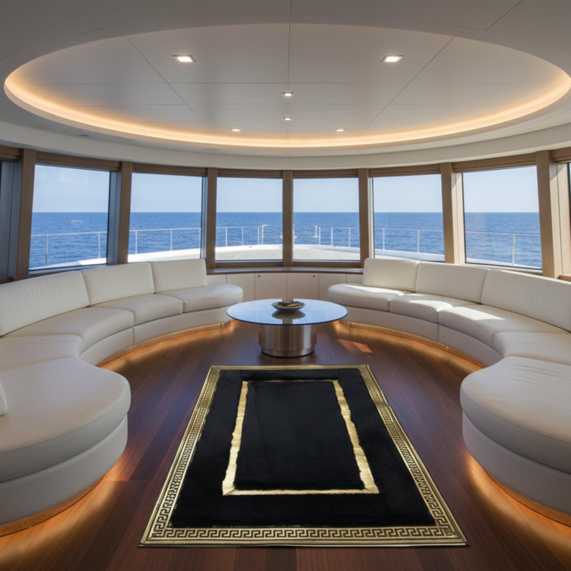 Siyah Zeminli Altın Çerçeve Detaylı Peluş Halı