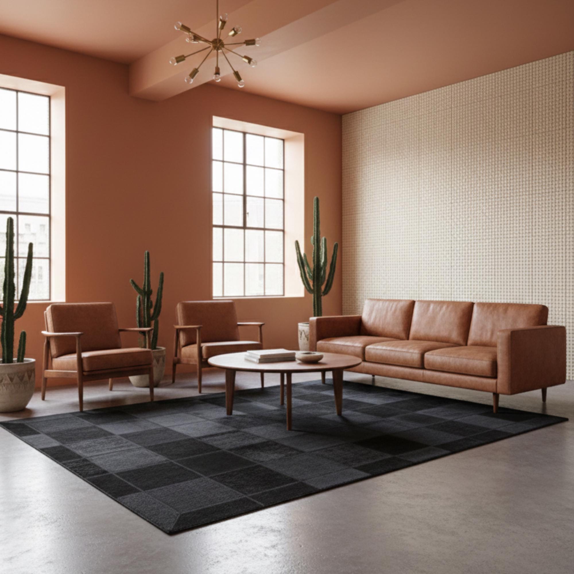 Siyah ve Koyu Gri Tonlu Dana Derisi Patchwork Halı