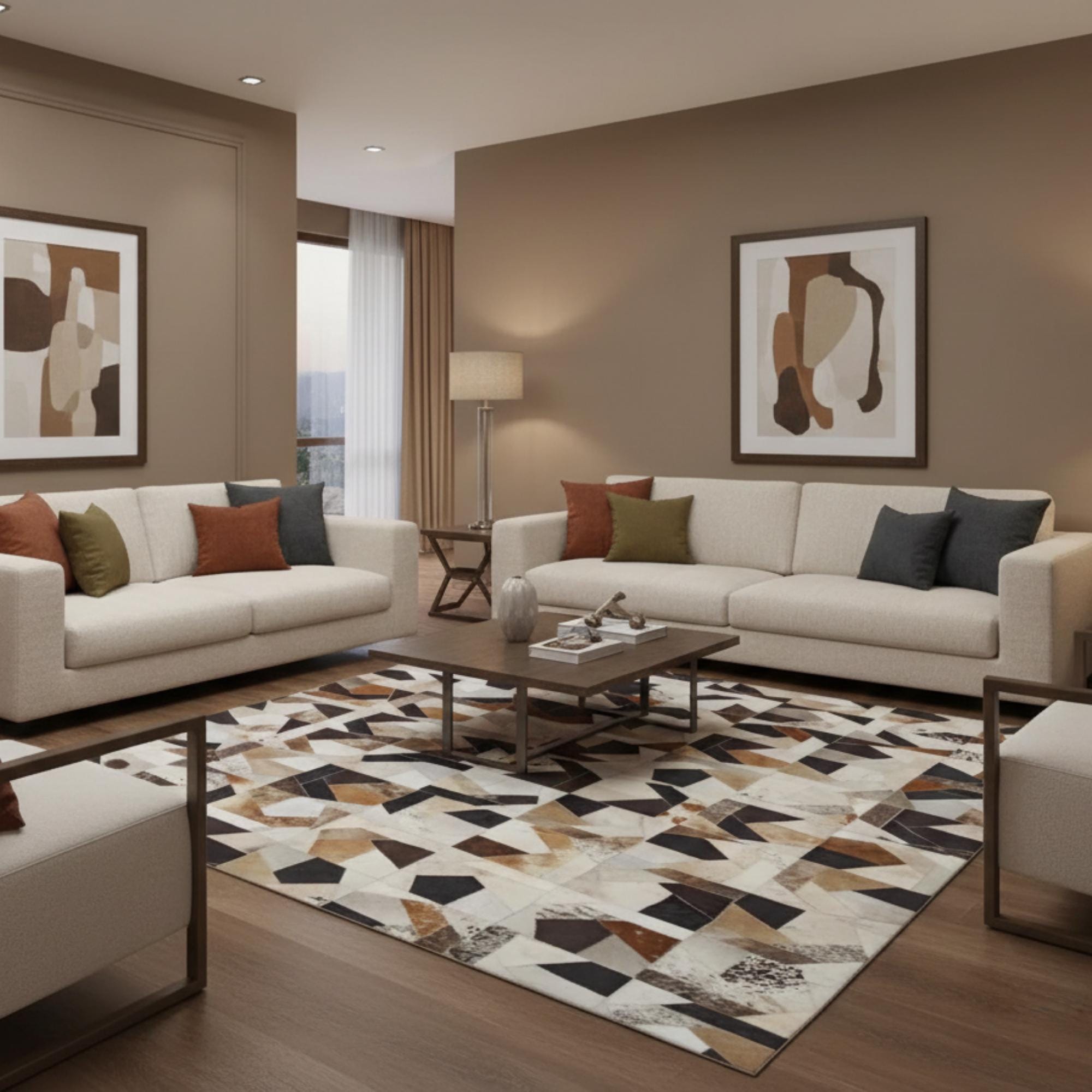 Modern Patchwork Cowhide Rug, Geometric Ombre Design