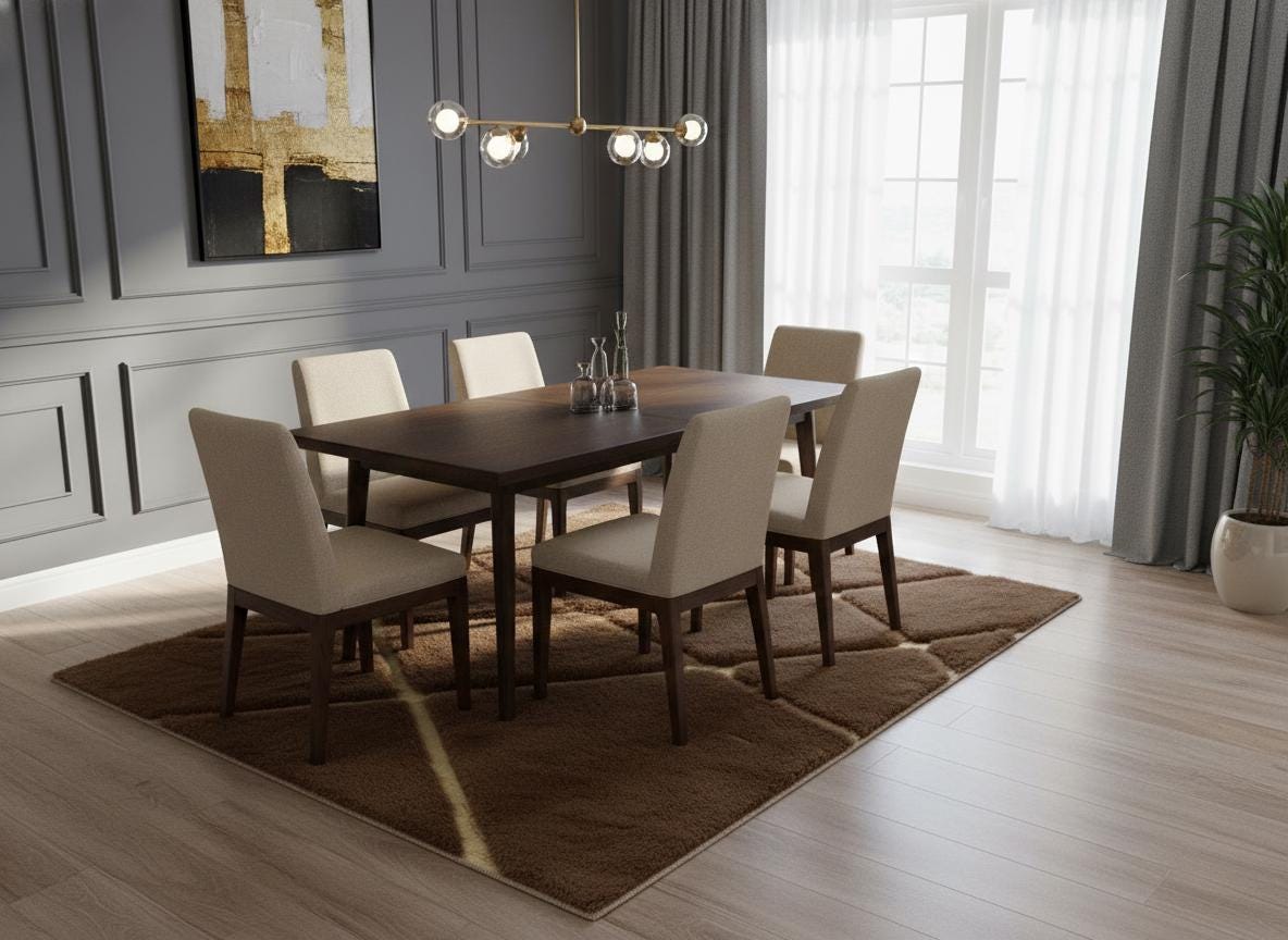 Kahverengi Zeminli Altın Çizgi Detaylı Peluş Halı – Yumuşak Dokulu, Modern