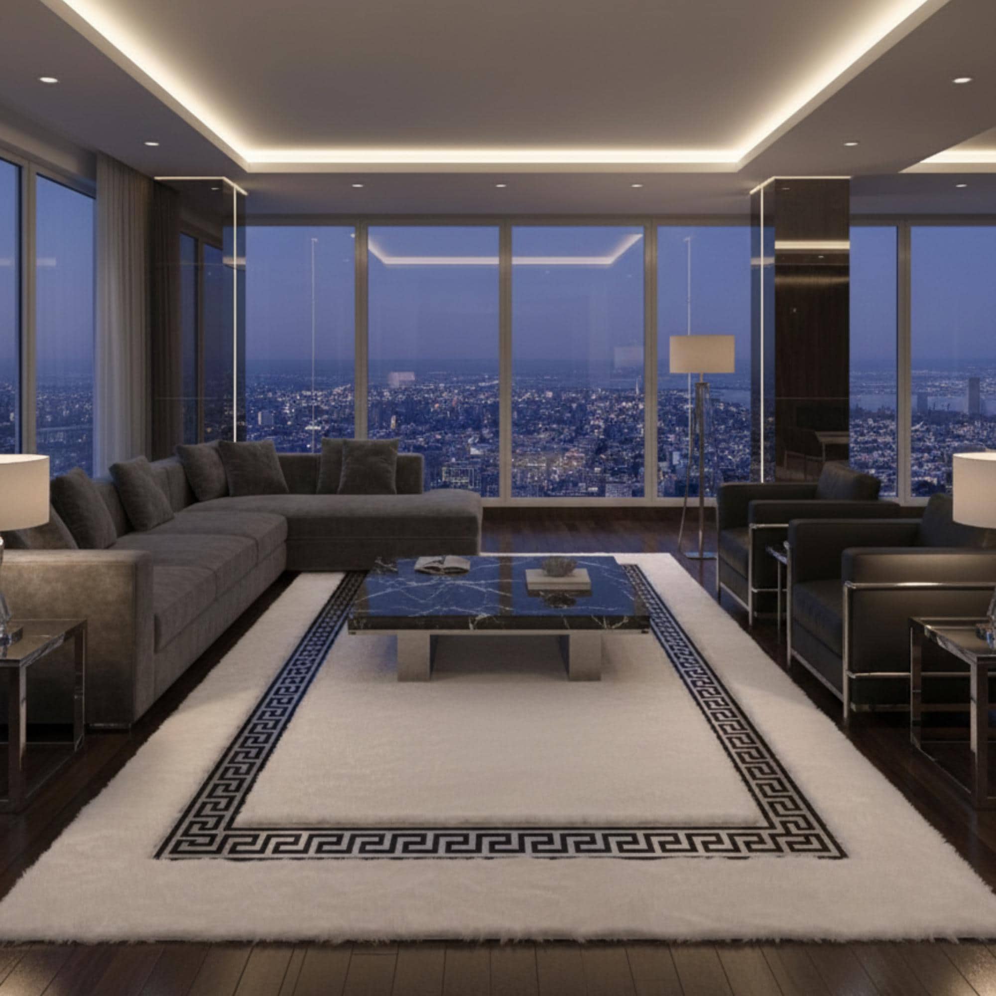 Beyaz Zeminli Silver Çerçeveli Peluş Halı