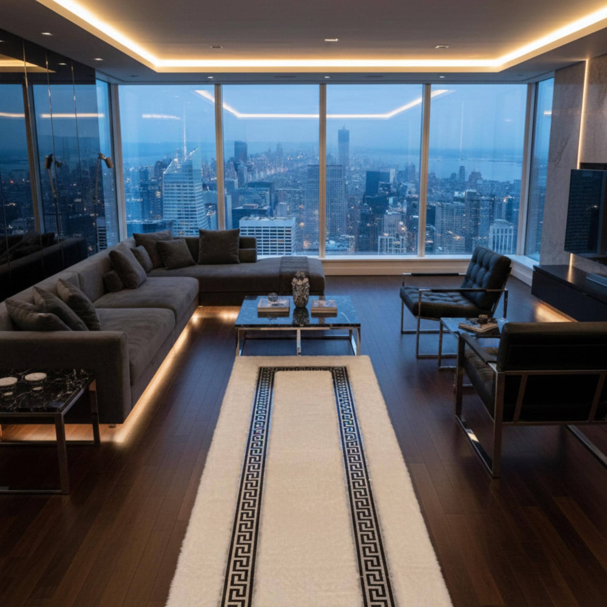 Beyaz Zeminli Silver Çerçeveli Peluş Halı