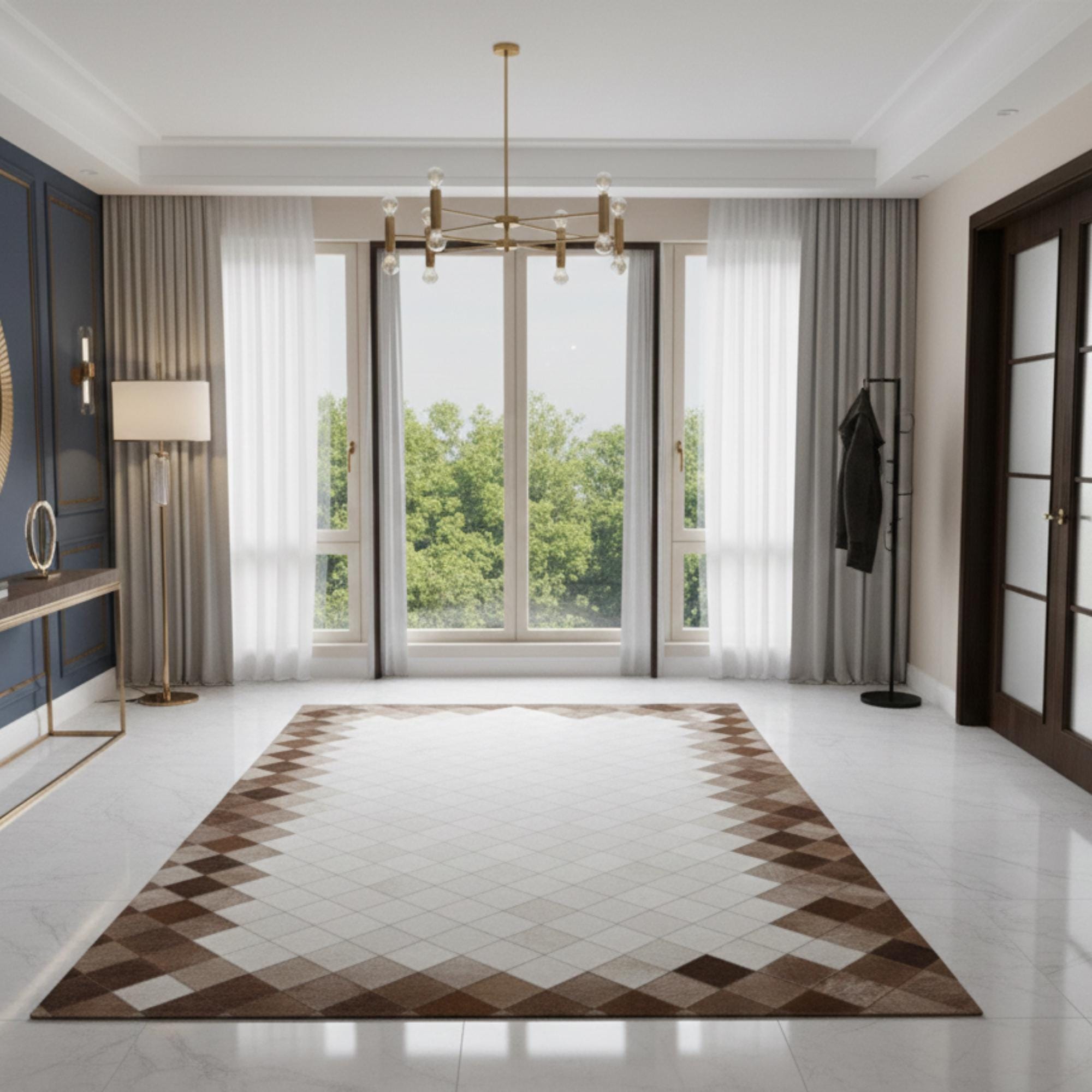 Bej ve Açık Kahverengi Tonlu Dana Derisi Patchwork Runner Halı