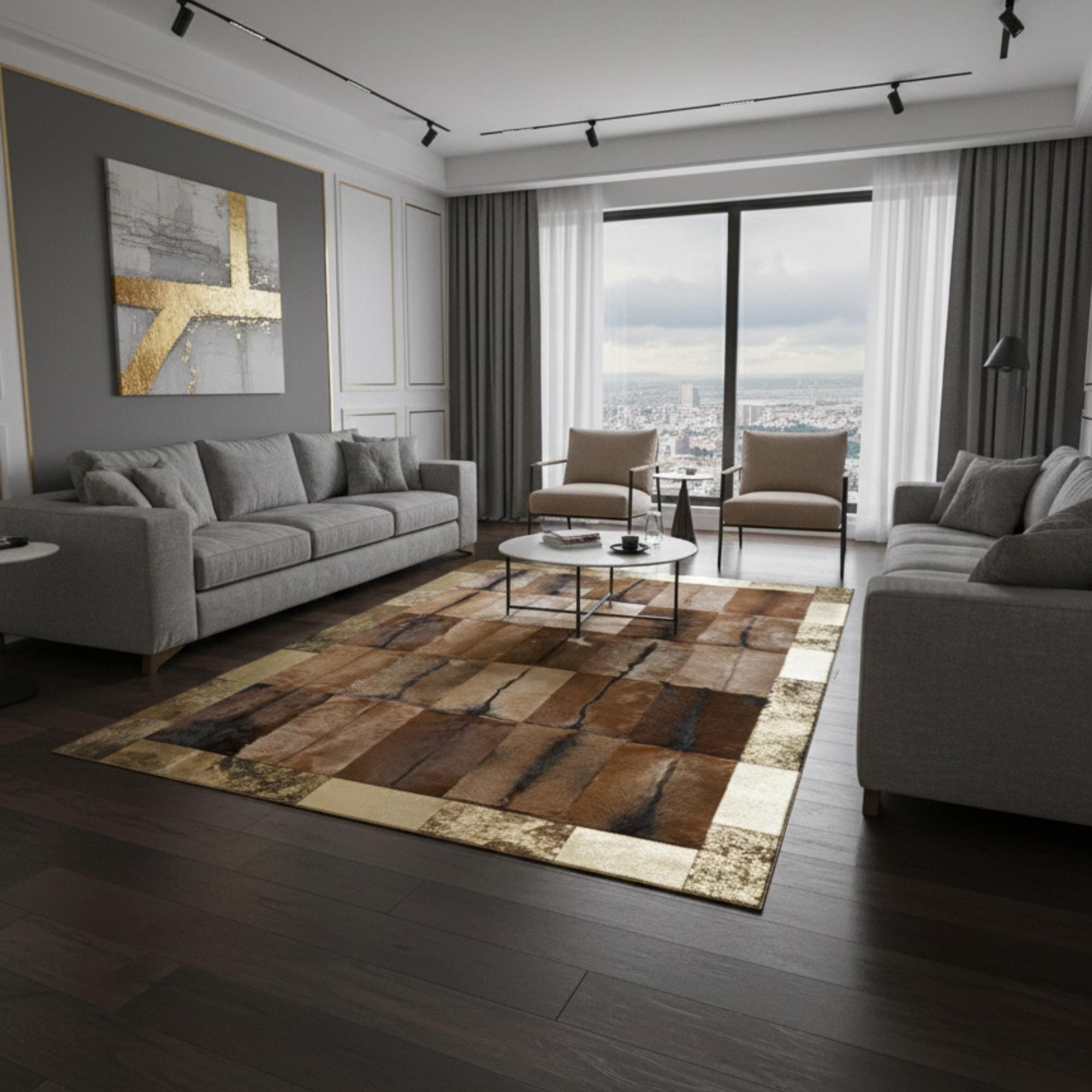 Patchwork Kahverengi Oğlak Kürkü Salon Halısı