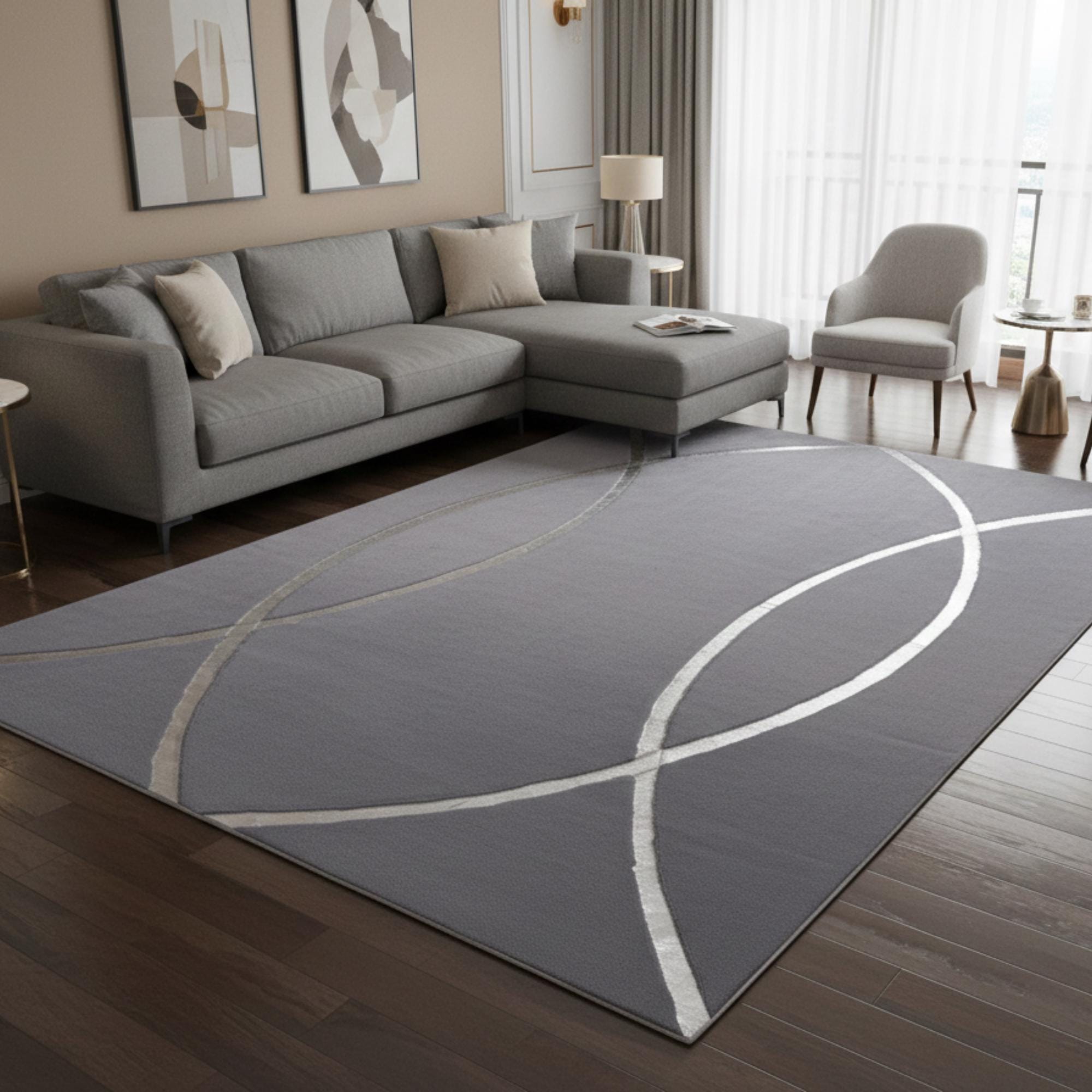 Gri Zeminli Silver Akıcı Desenli Peluş Halı – Yumuşak Dokulu, Modern ve Dekoratif Halı