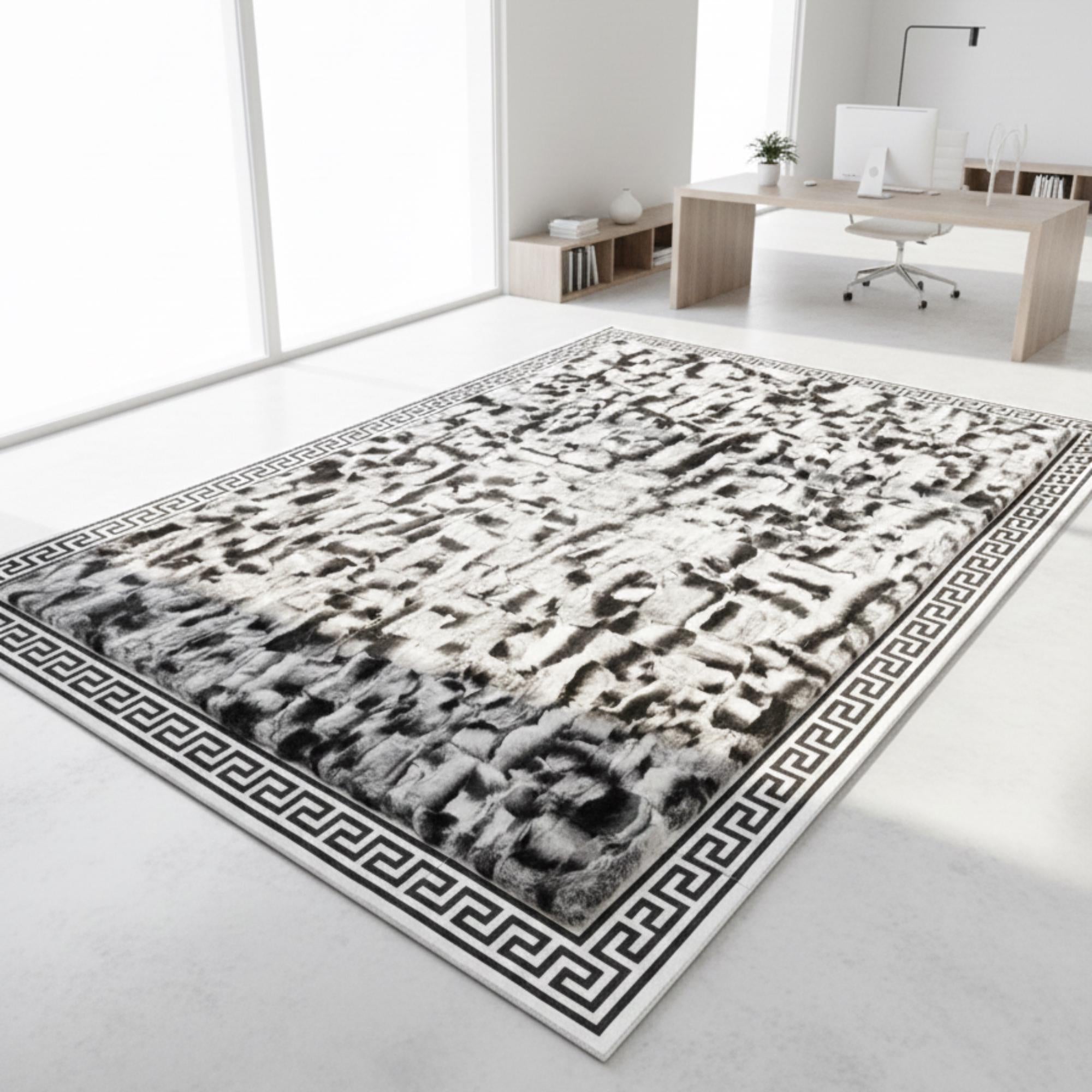 Siyah Beyaz Rex Tavşan Kürkü Salon Halısı – Modern ve Çarpıcı Tasarım
