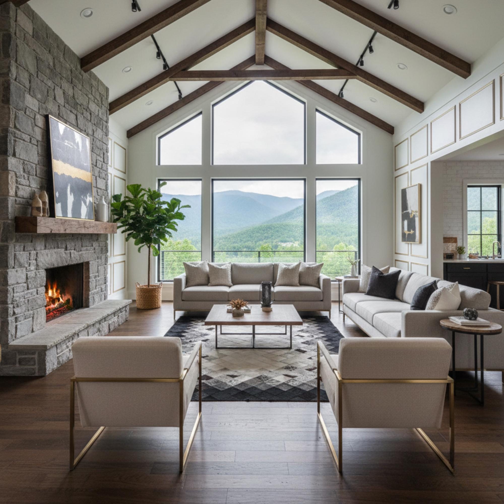 Açık Ton Zeminli Siyah Çerçeve Desenli Dana Derisi Patchwork Halı