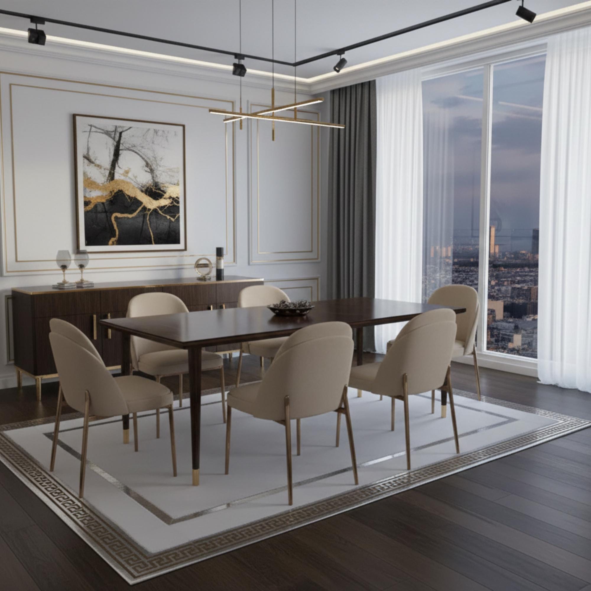 Beyaz Zeminli Silver Gümüş İç ve Dış Bordür Detaylı Peluş Halı