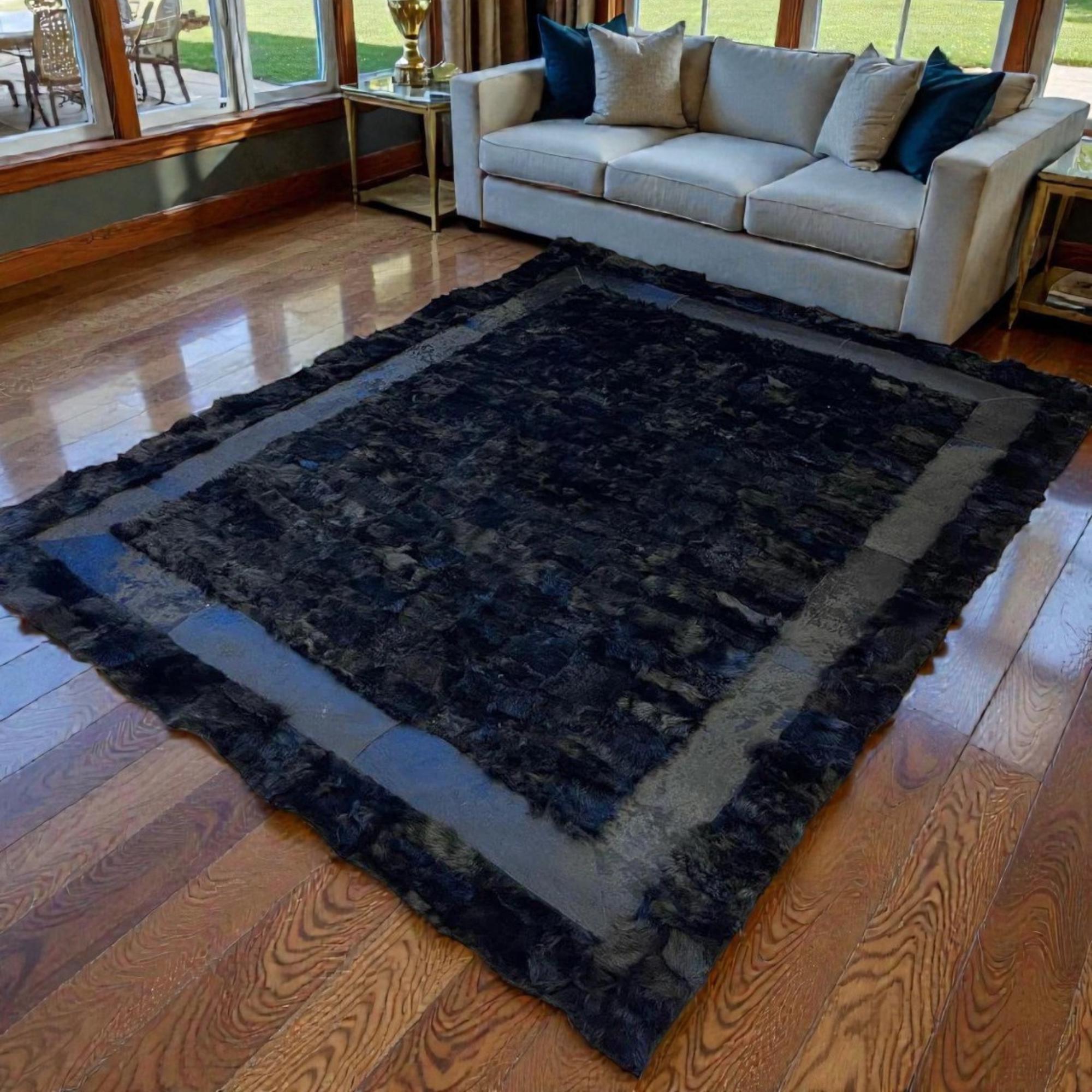 Bordürlü Koyu Ton Toscana Kürk Salon Halısı – Modern ve Derin Tasarım