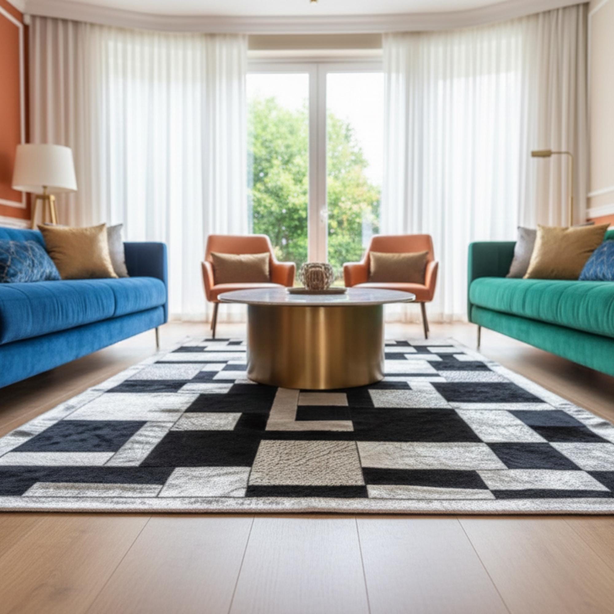 Siyah ve Beyaz Tonlu Dana Derisi Patchwork Halı