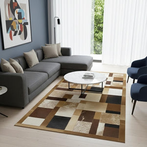 Bej, Kahverengi ve Koyu Tonlu Dana Derisi Patchwork Halı – görsel 5