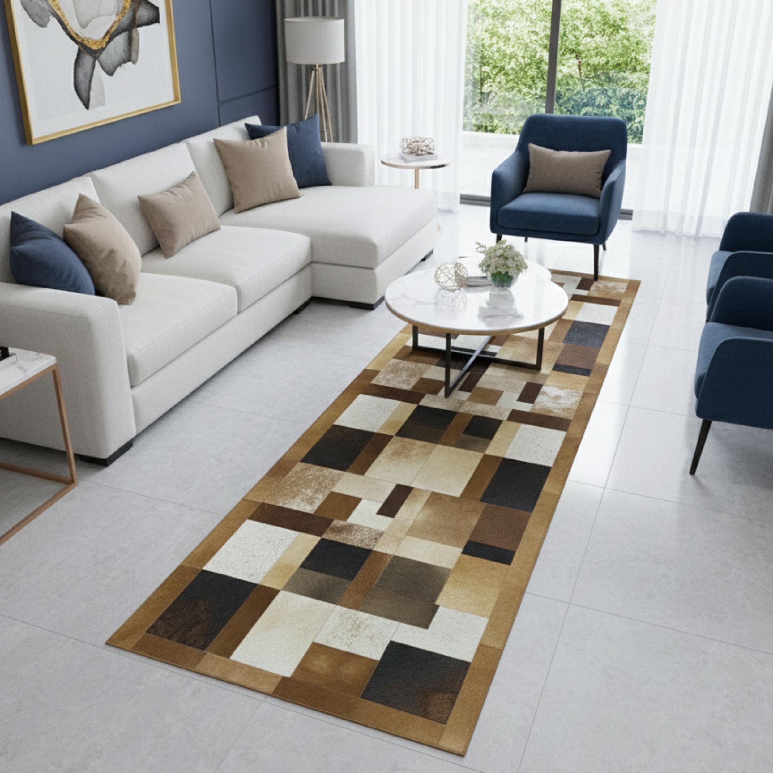 Bej, Kahverengi ve Koyu Tonlu Dana Derisi Patchwork Halı