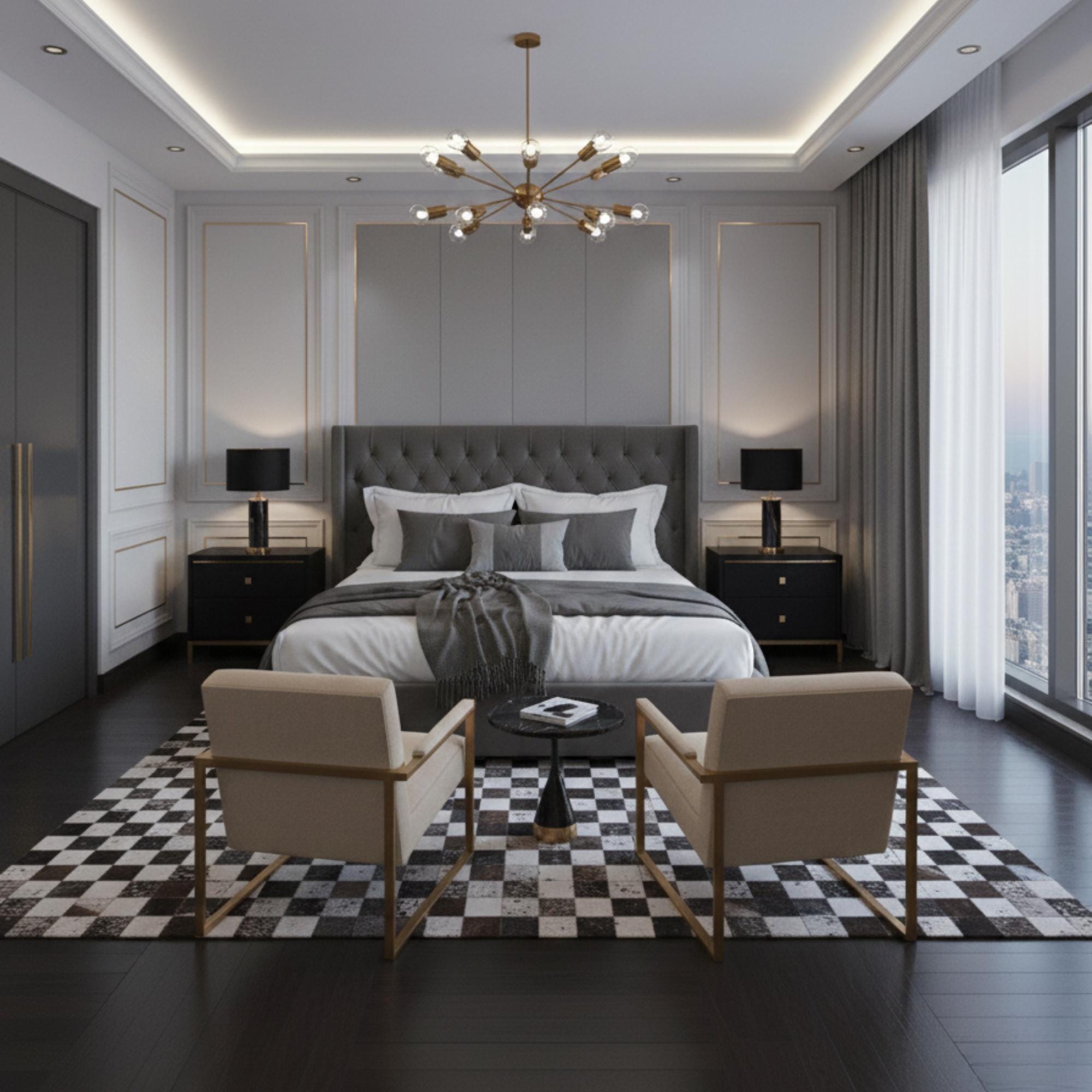 Siyah, Kahverengi ve Beyaz Tonlu Dana Derisi Patchwork Halı