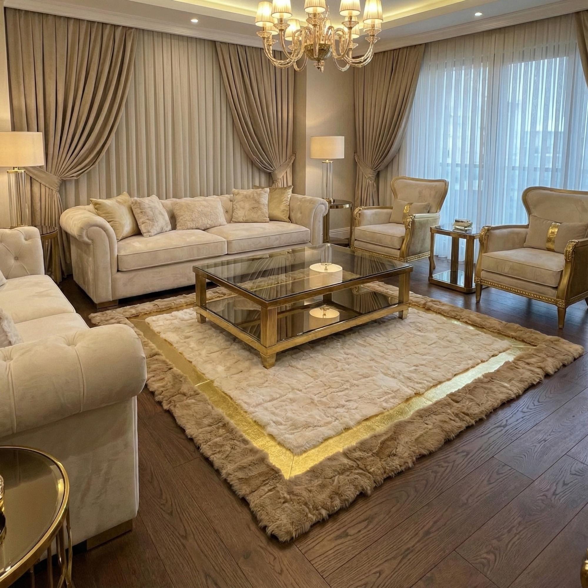 Krem ve Kahverengi Rex Tavşan Kürkü Salon Halısı – Yumuşak Dokulu Zarif Tasarım