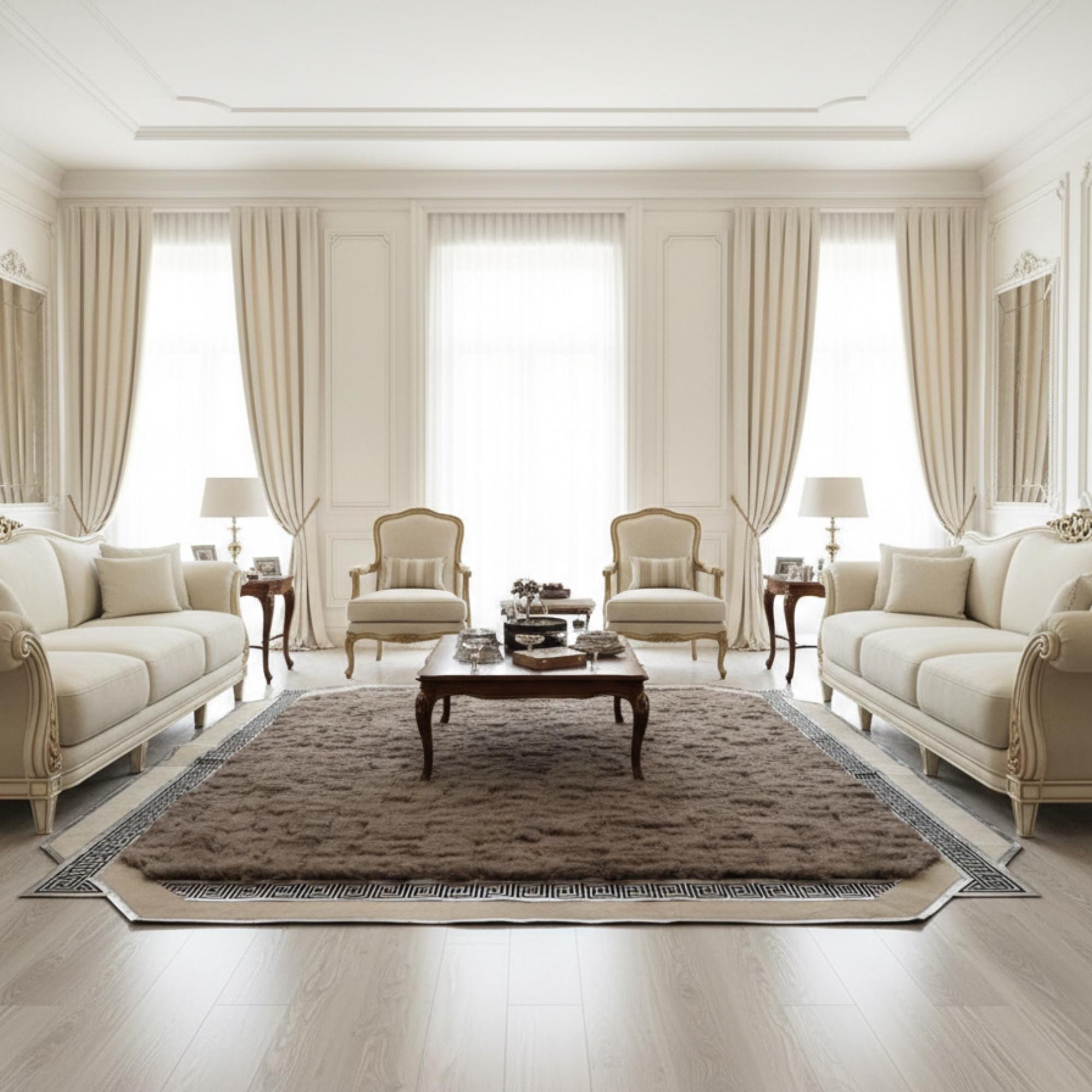 Kahve Tonlu Toscana Kürk Salon Halısı – Zarif Bordürlü Modern Tasarım
