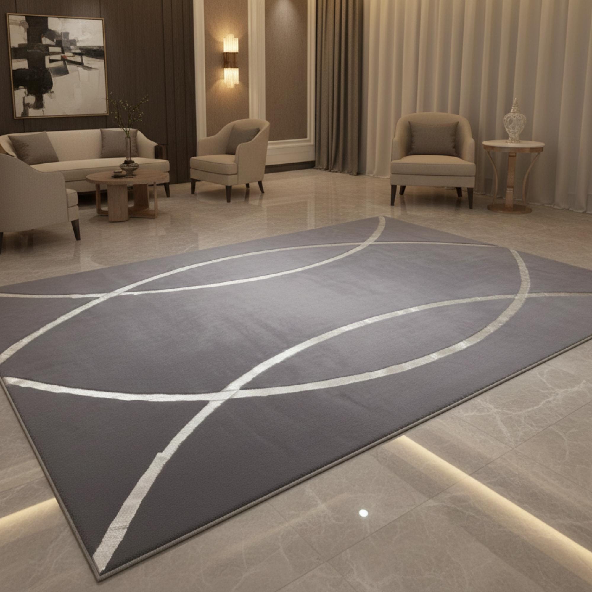 Gri Zeminli Silver Akıcı Desenli Peluş Halı – Yumuşak Dokulu, Modern ve Dekoratif Halı