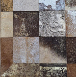 Bej ve Açık Kahverengi Tonlu Çok Renkli Dana Derisi Patchwork Halı – görsel 3