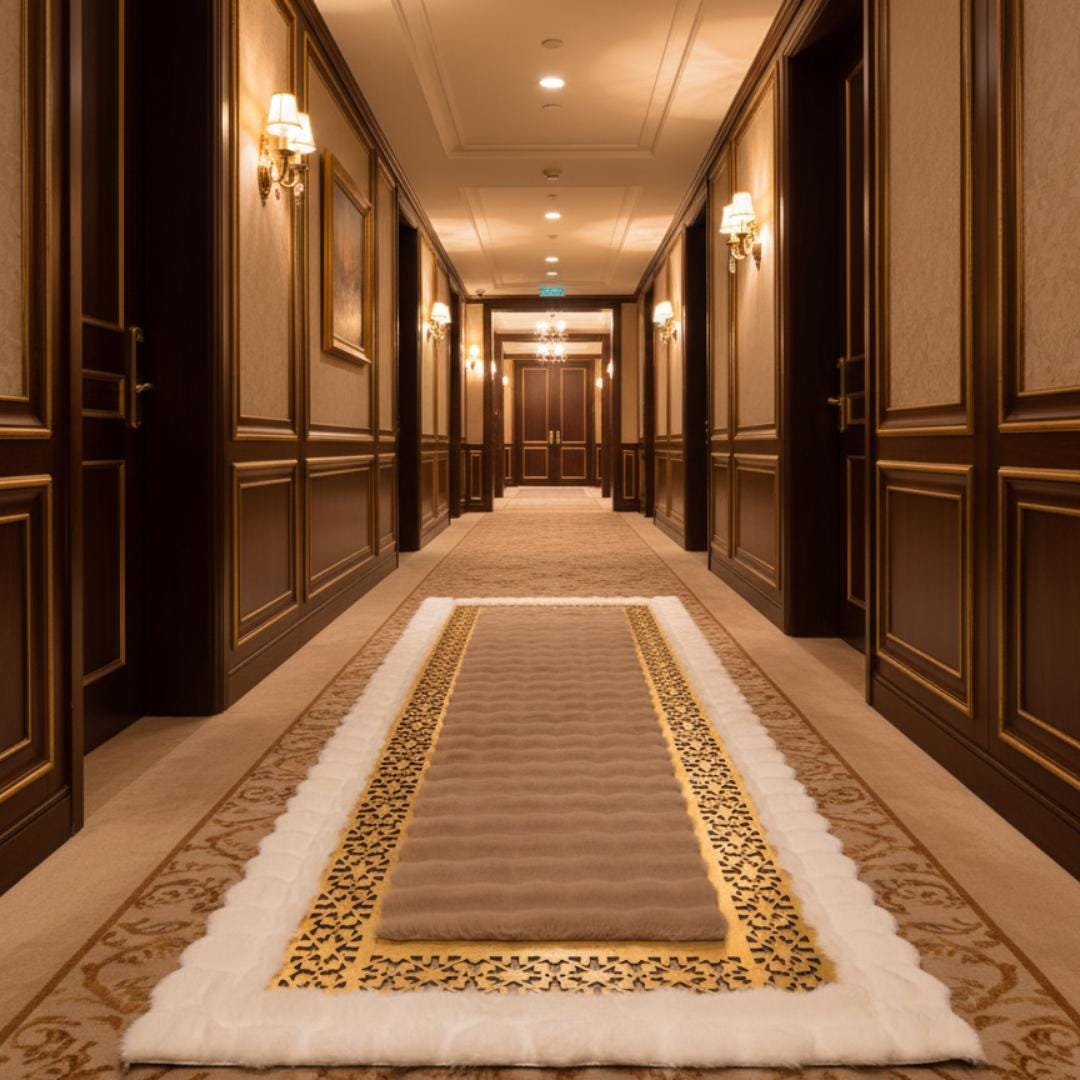 Beyaz Zeminli Açık Kahverengi Camel Merkezli Peluş Halı – Yumuşak Dokulu, Şık ve Dekoratif Halı