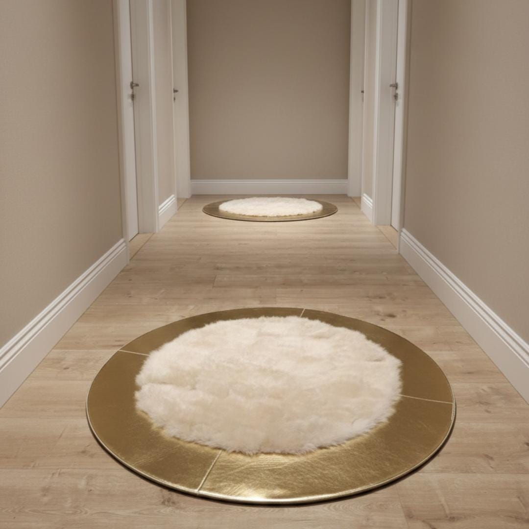 Açık Krem Merkezli Sarı Kalın Çerçeveli Yuvarlak Toskana Halı – Yumuşak Dokulu, Zarif ve Dekoratif Halı