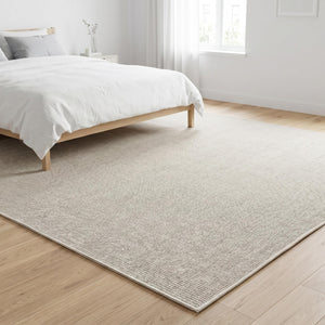Ivory Beige Woven Area Rug, Minimalist Textured Scandinavian Carpet