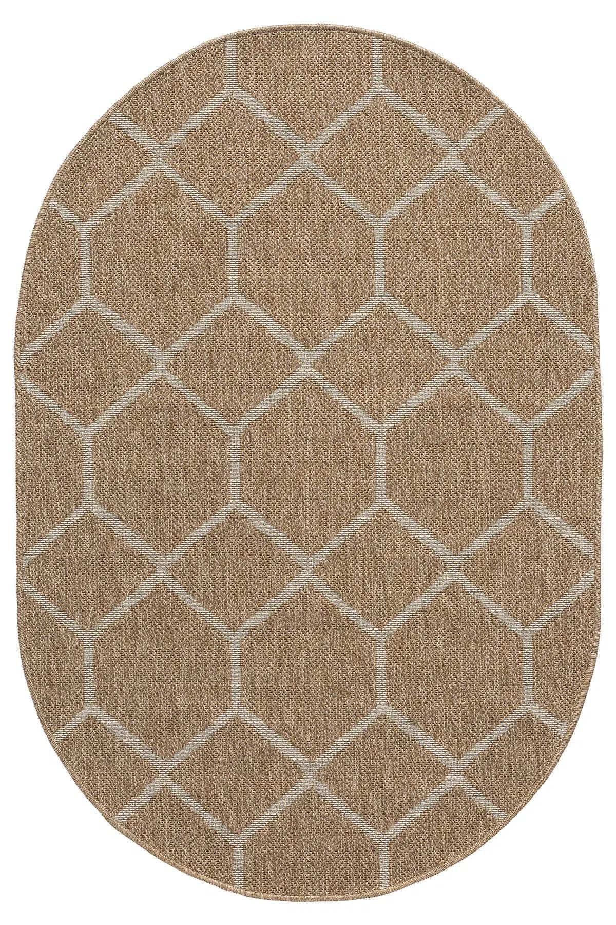 Oval Geometric Woven Area Rug, Neutral Boho Scandinavian Carpet