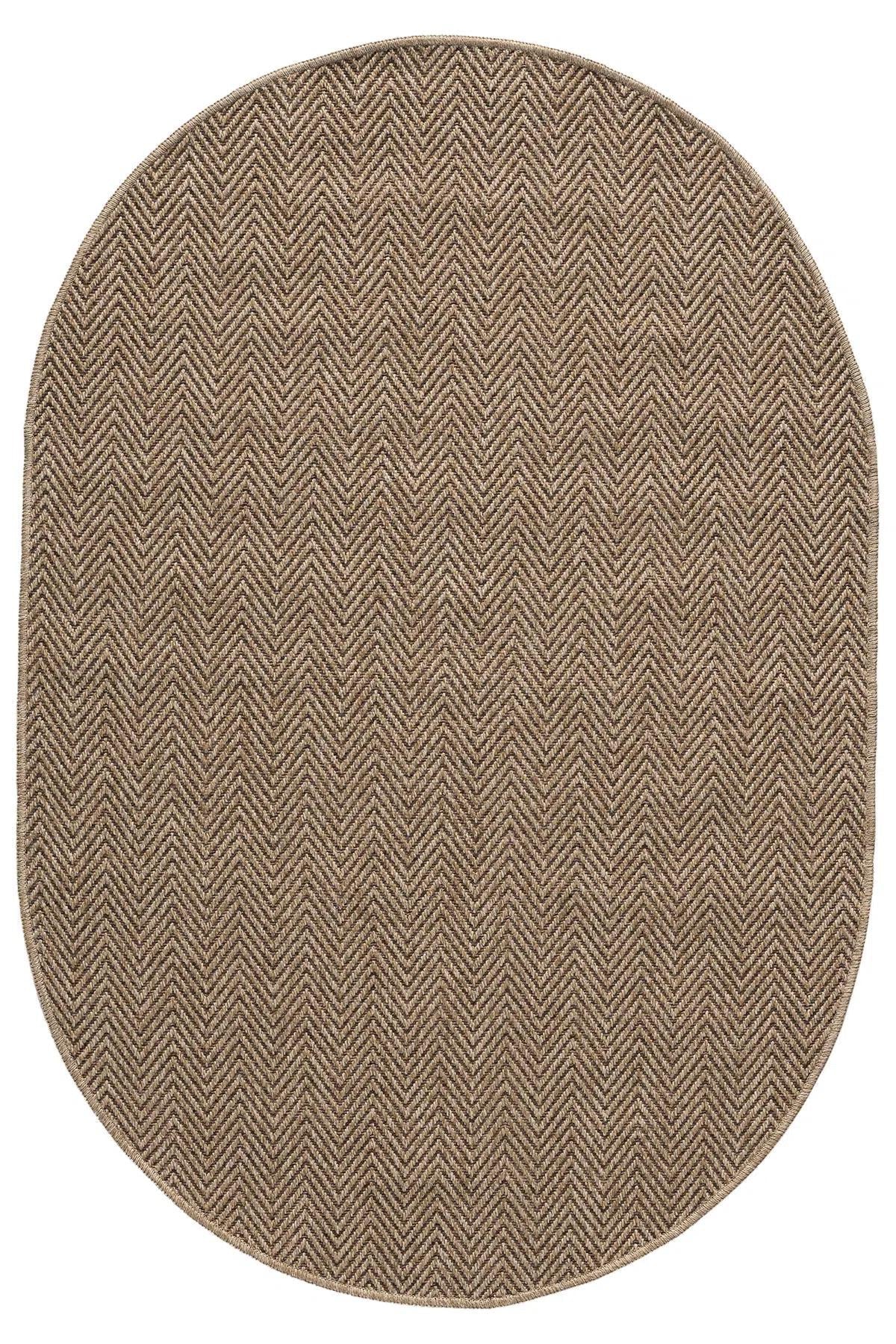 Brown Oval Herringbone Rug, Natural Woven Farmhouse Carpet, Minimalist Living Room Bedroom