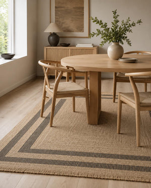 Beige Black Striped Area Rug, Textured Woven Jute Style Carpet, Modern Farmhouse Bedroom