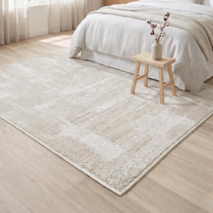 Plush Ivory Shag Area Rug, Soft Textured Cream Carpet, Modern Minimalist Scandinavian Floor Rug