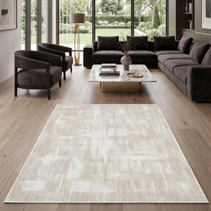 Plush Ivory Shag Area Rug, Soft Textured Cream Carpet, Modern Minimalist Scandinavian Floor Rug