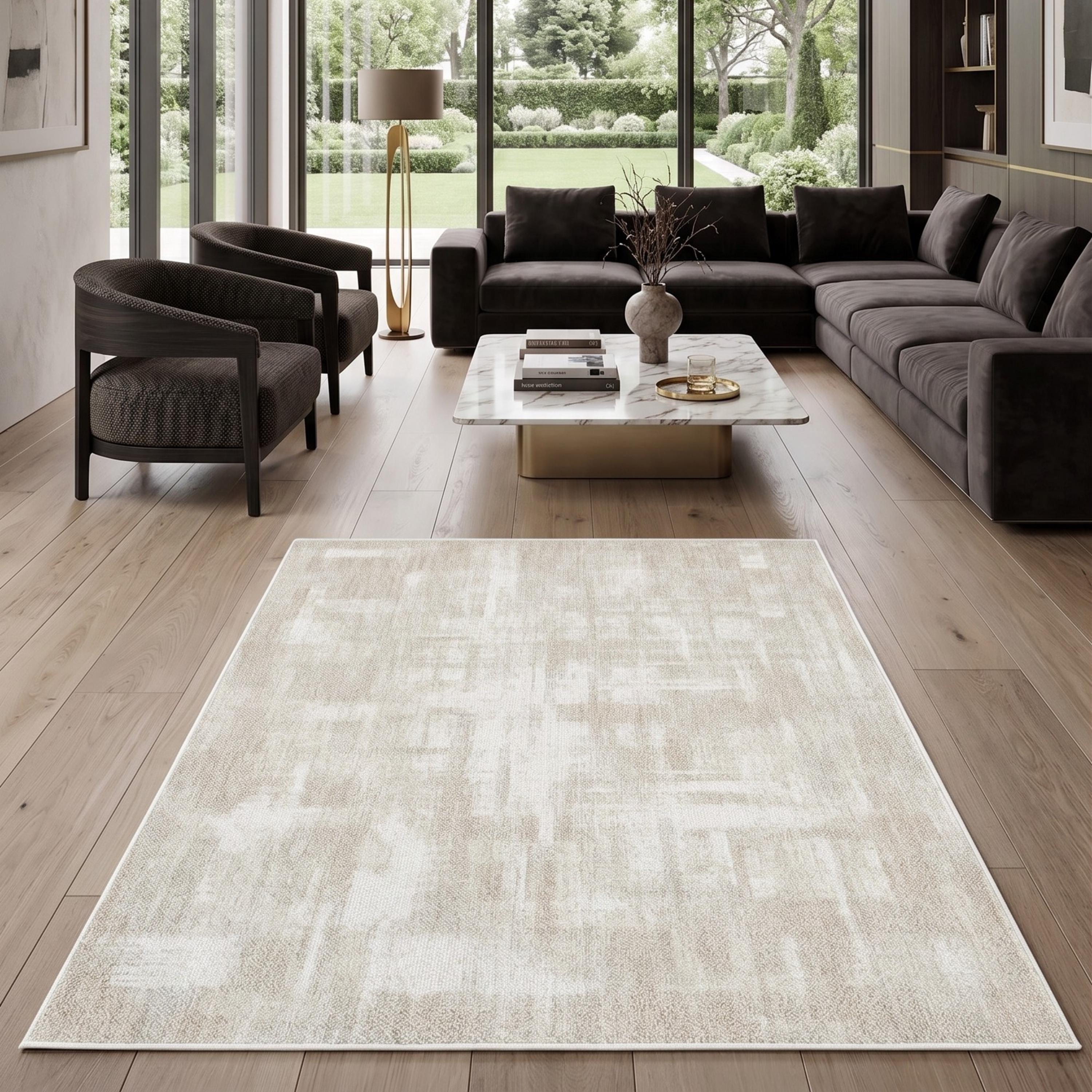 Plush Ivory Shag Area Rug, Soft Textured Cream Carpet, Modern Minimalist Scandinavian Floor Rug