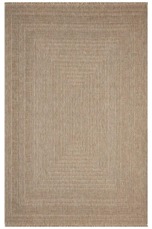 Beige Woven Area Rug, Textured Border Carpet, Minimalist Scandinavian Bedroom Floor Rug