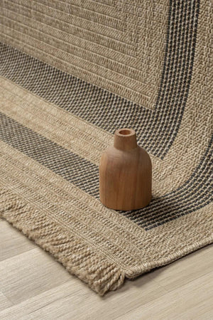Beige Black Striped Area Rug, Textured Woven Jute Style Carpet, Modern Farmhouse Bedroom