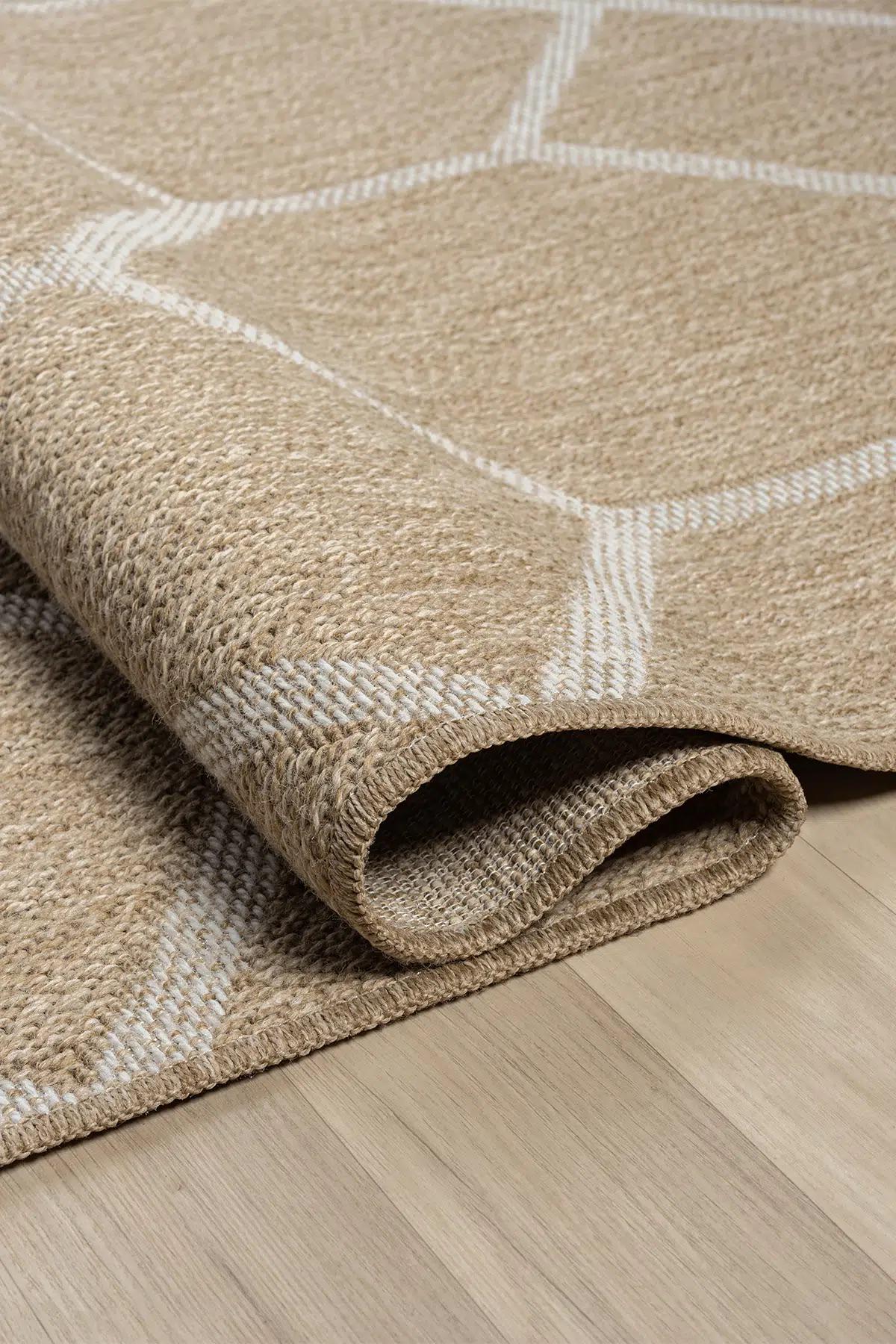 Beige Honeycomb Geometric Woven Jute Style Rug, Scandinavian Living Room Carpet