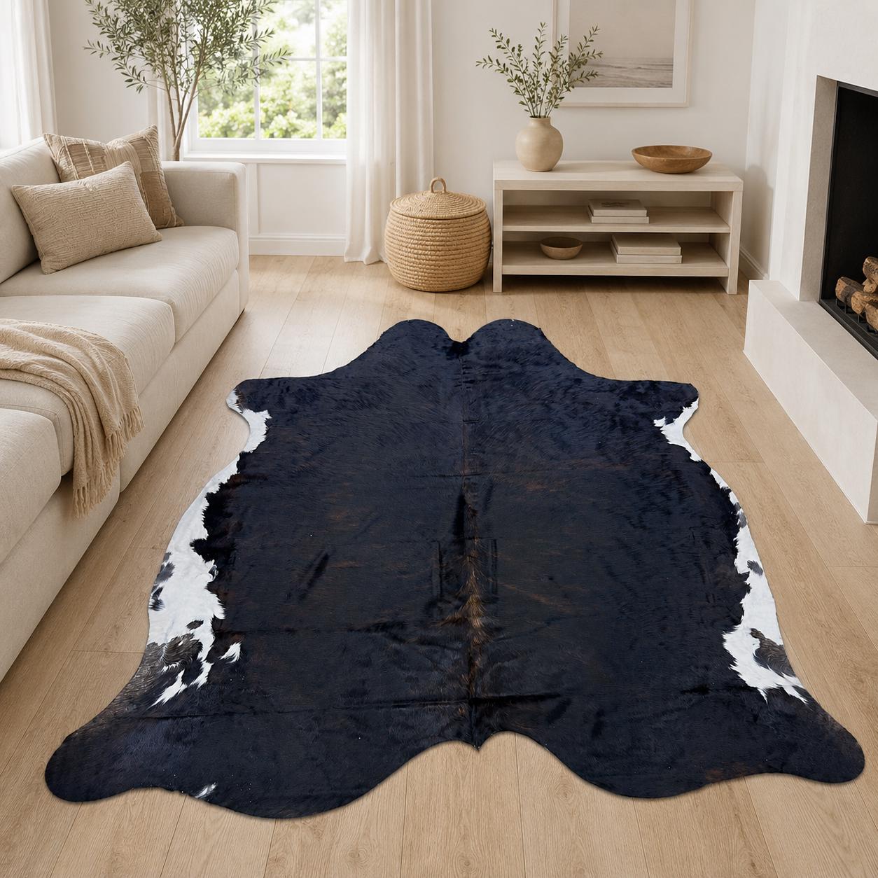 Hakiki Koyu Çikolata Dana Derisi Halı 215x233 cm – Koyu Kahverengi Siyah Kıllı Doğal Post Halı